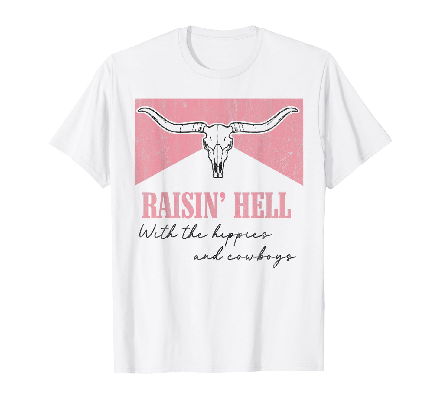 Vintage Raisin' Hell With The Hippies And Cowboys Bull Skull T-Shirt