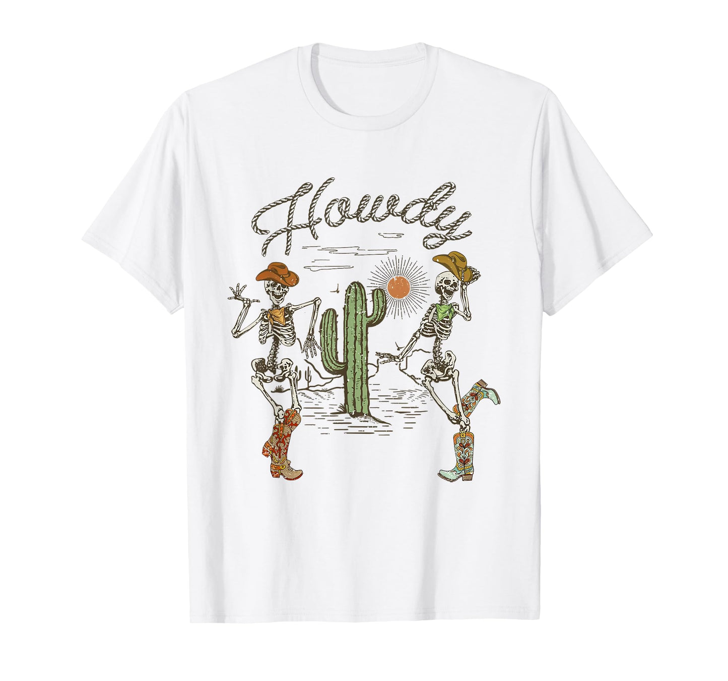 Skeleton Dancing Howdy Skeleton Cowboy Boots Hat T-Shirt