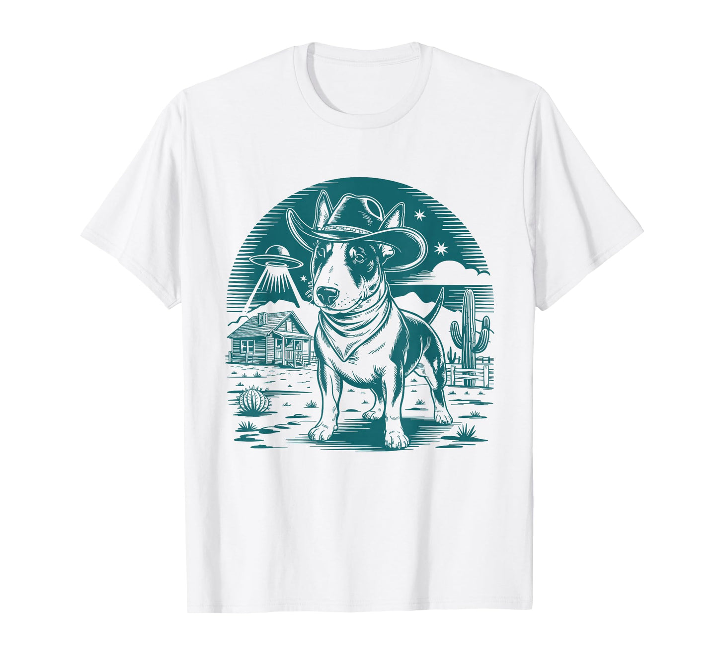 Bull Terrier Cowboy UFO Shirt Vintage Western Dog Mom Tee T-Shirt