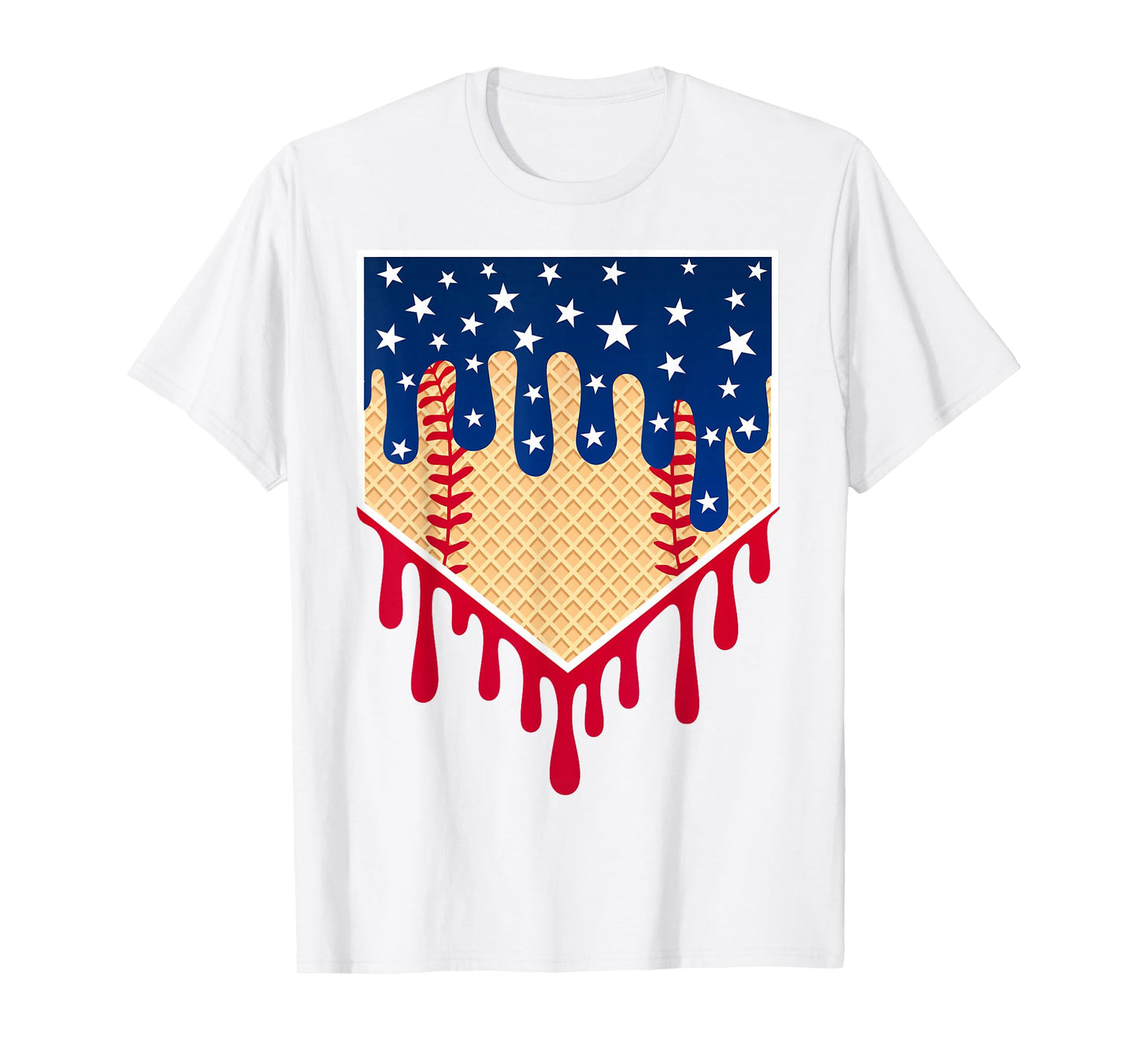Baseball Ice Cream Drip 4th Of July Red Blue & White Drip T-Shirt