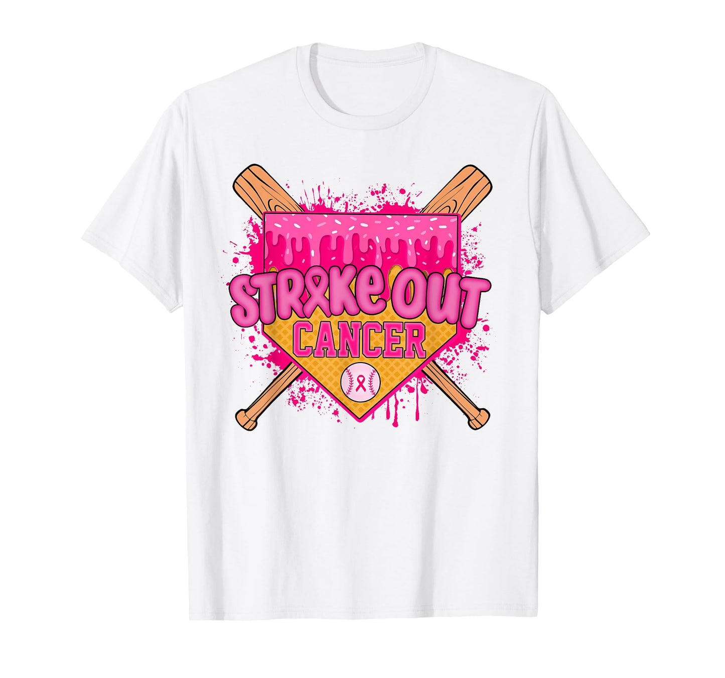 Strike Out Home Plate Baseball Ice Cream Drip Breast Cancer T-Shirt