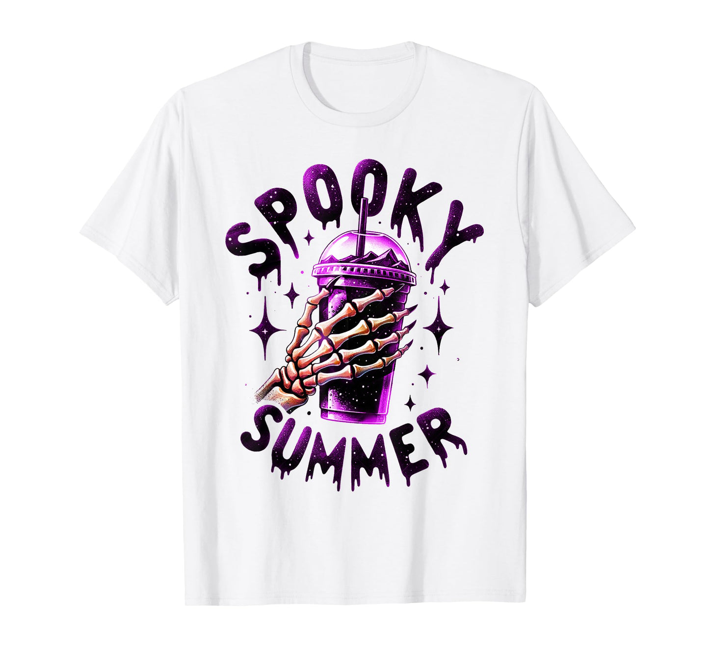 Spooky Summer Vibes Skeleton Coffee Scary Beach Vacation T-Shirt