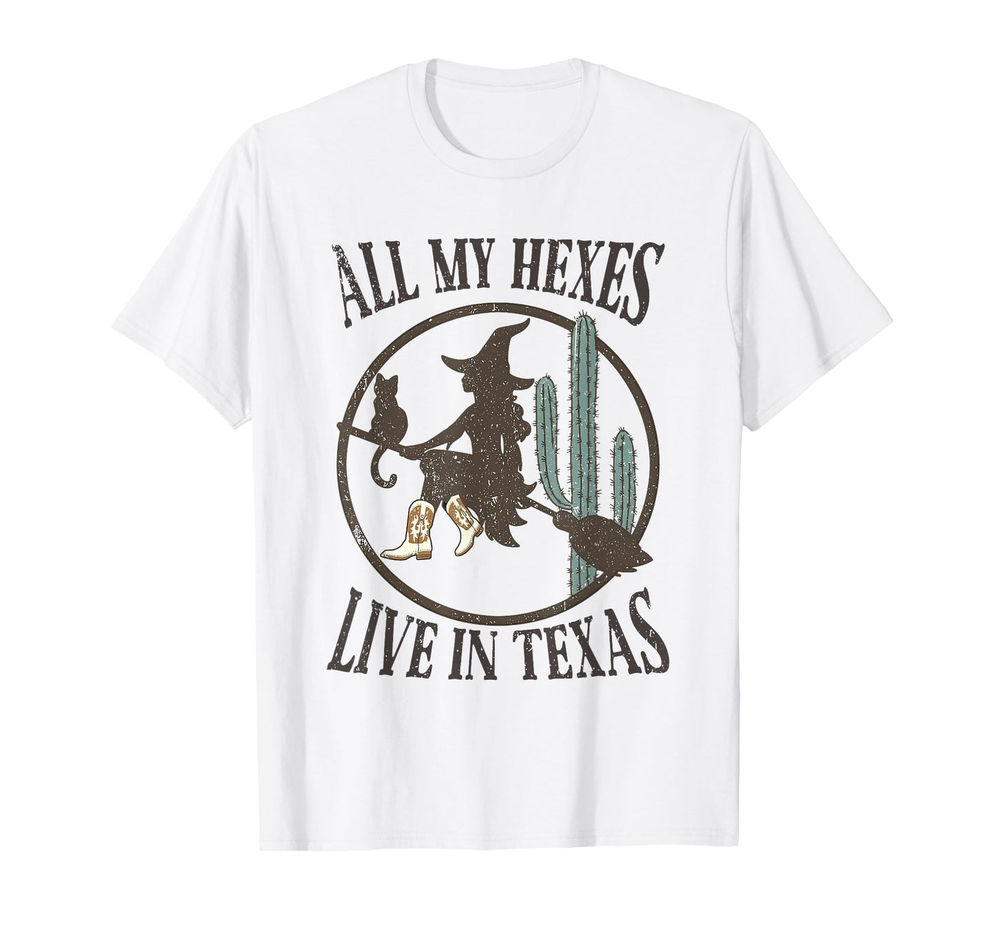 All My Witches Live In Texas Western Cowgirl Witch Halloween T-Shirt