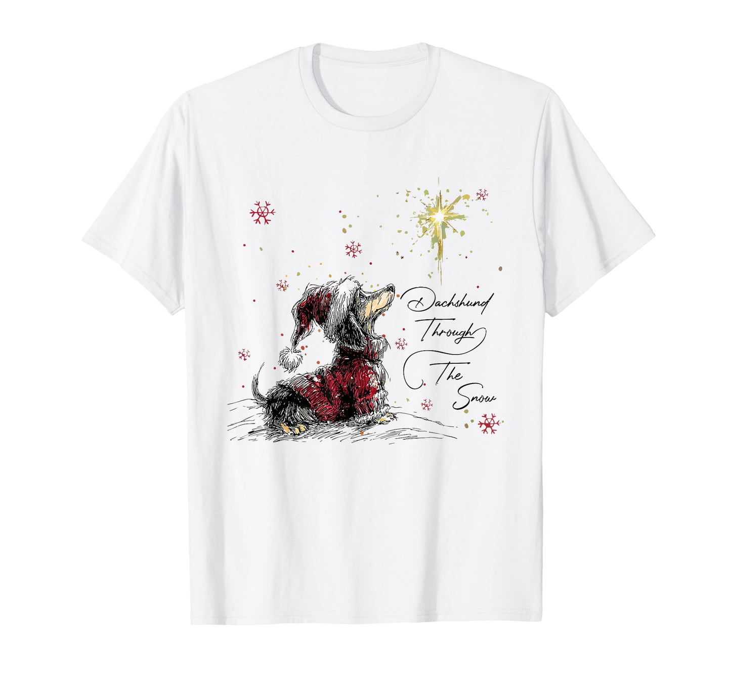 Funny Christmas Weiner Dog Lover Dachshund Through The Snow T-Shirt