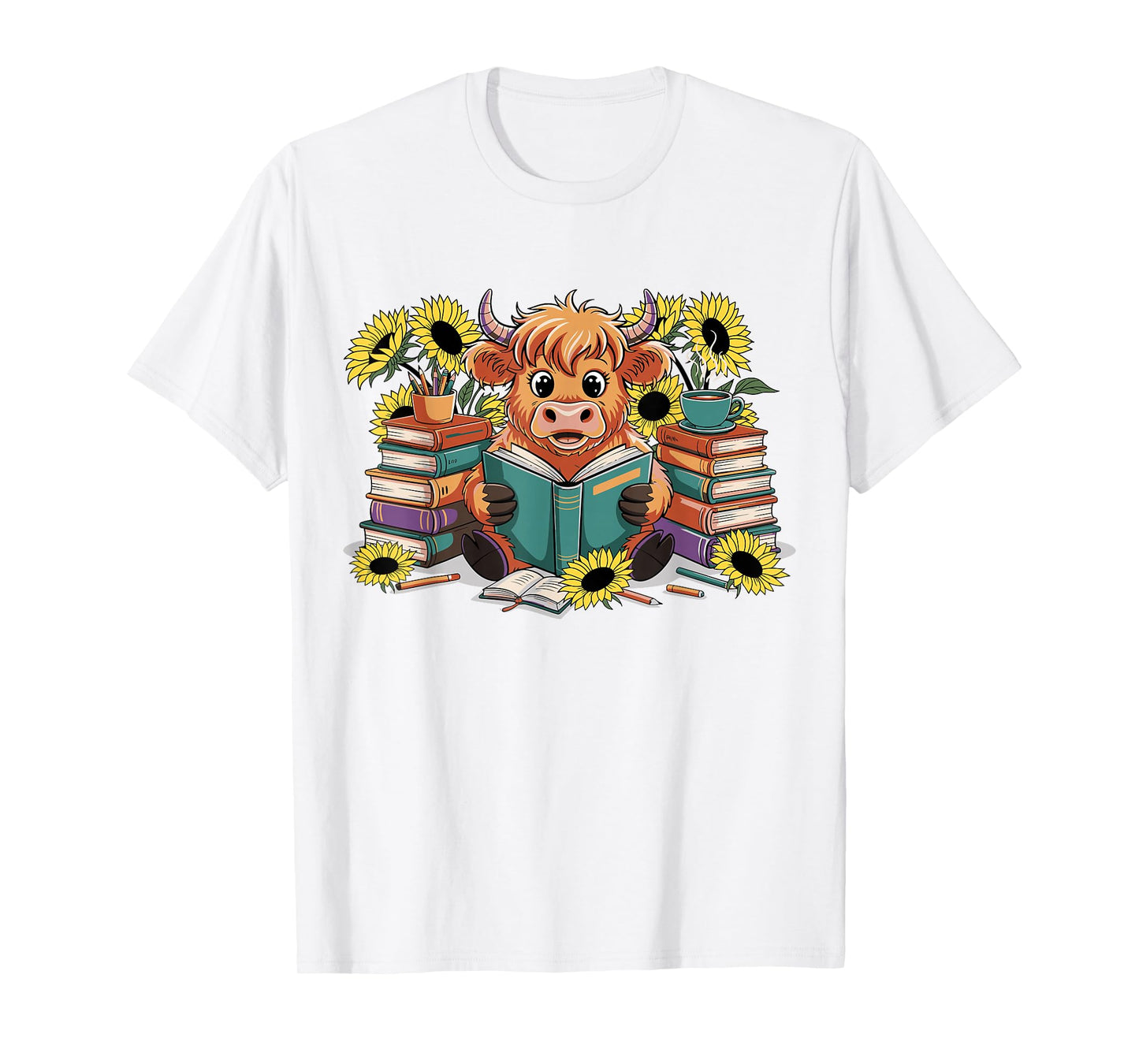 Highland Cow Baby Bookworm Reading Cow Lover T-Shirt