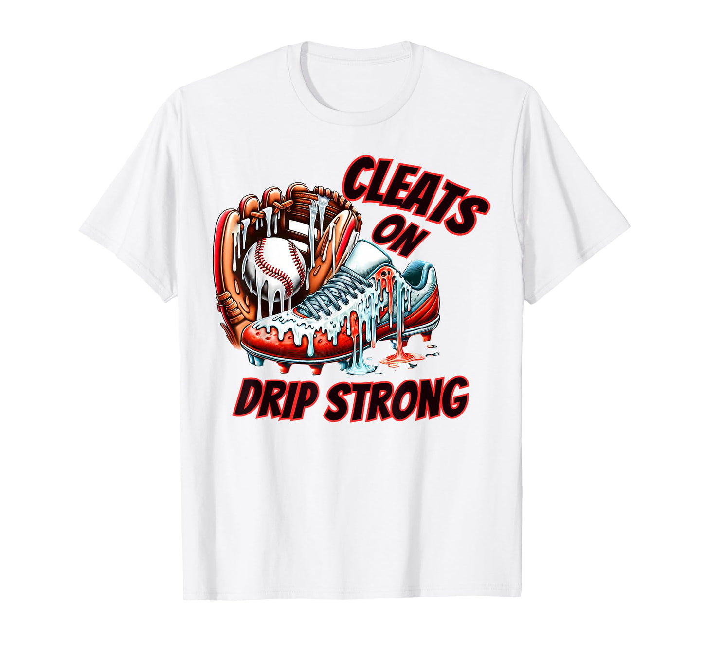 Cleats On Drip Strong Baseball Ice Cream Drip Men Women Kids T-Shirt
