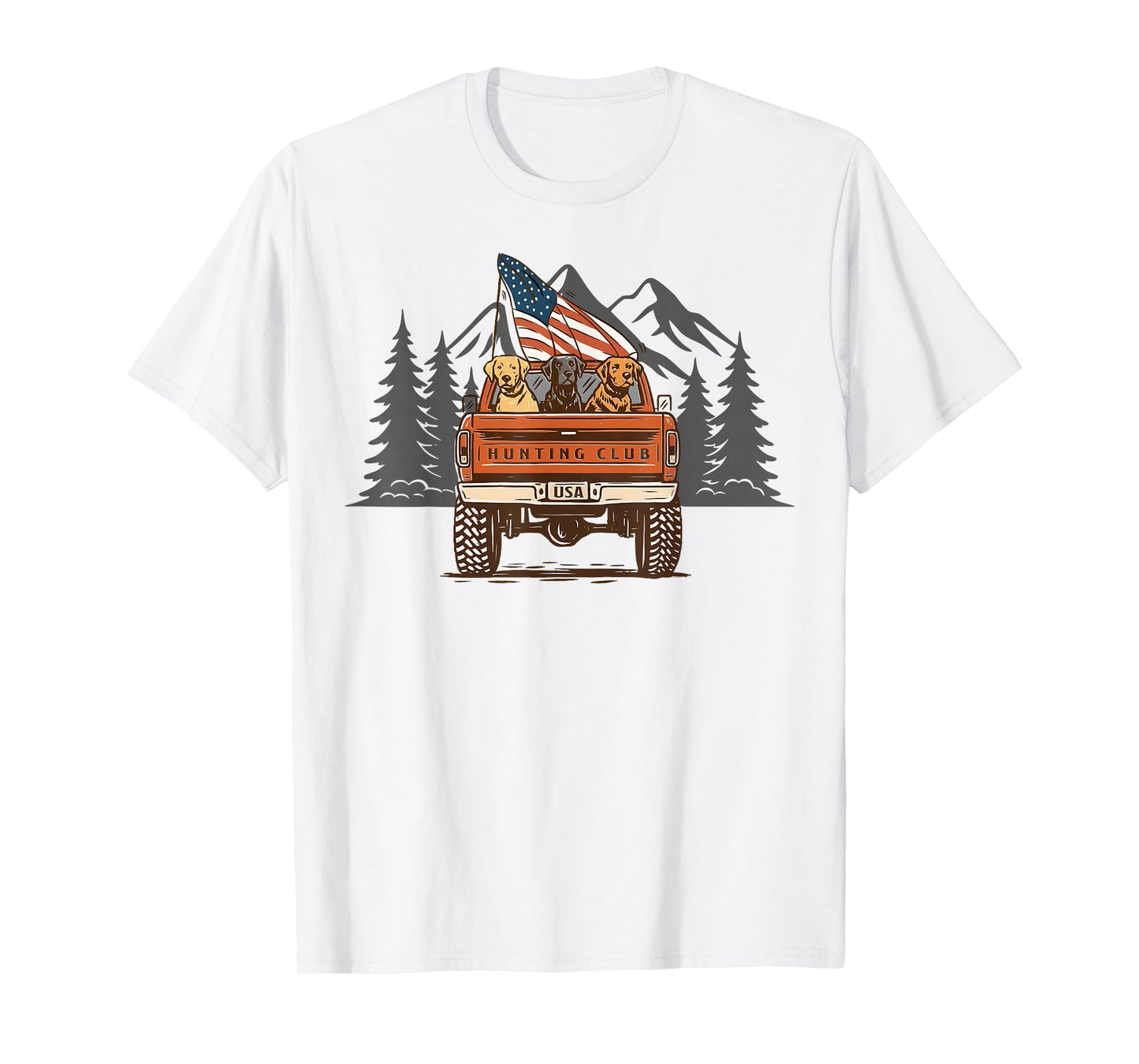 Hunting Club Truck Dogs American Flag Hello Hunting Season T-Shirt