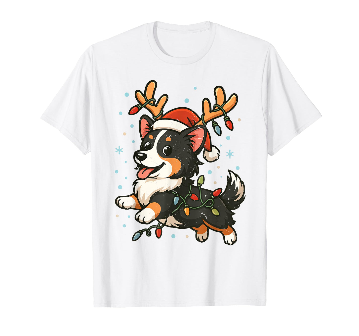 Funny Reindeer Tri Color Corgi Christmas Pajama Costume Pjs T-Shirt