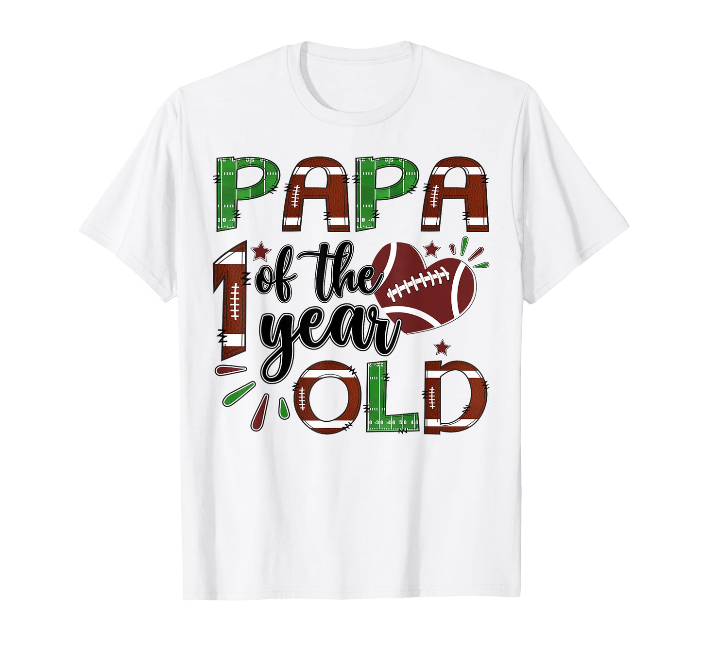 Papa Of The 1 Year Old Football 1St Year Down Birthday T-Shirt