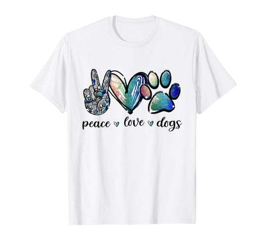Dog Lover Peace Love Dogs Puppy Paw T-Shirt Small