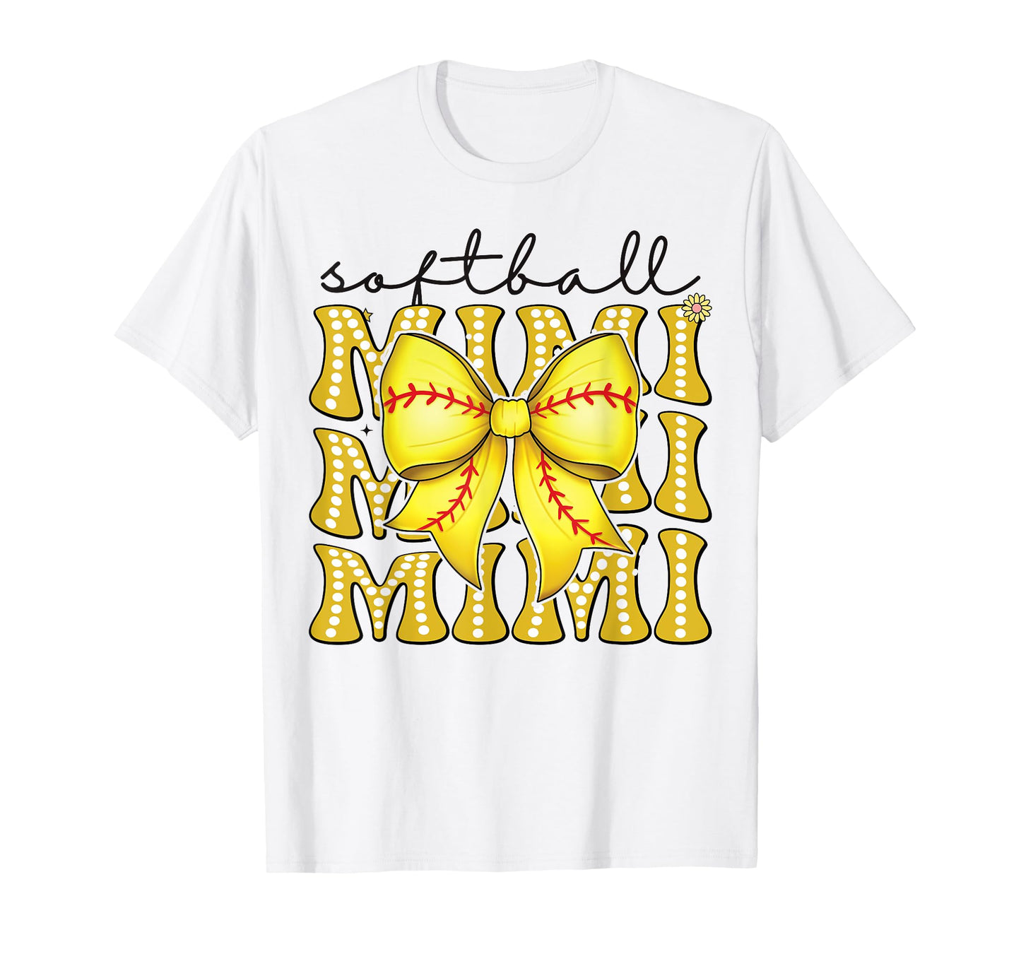 Softball Mimi Retro Softball Coquette Bow Groovy T-Shirt