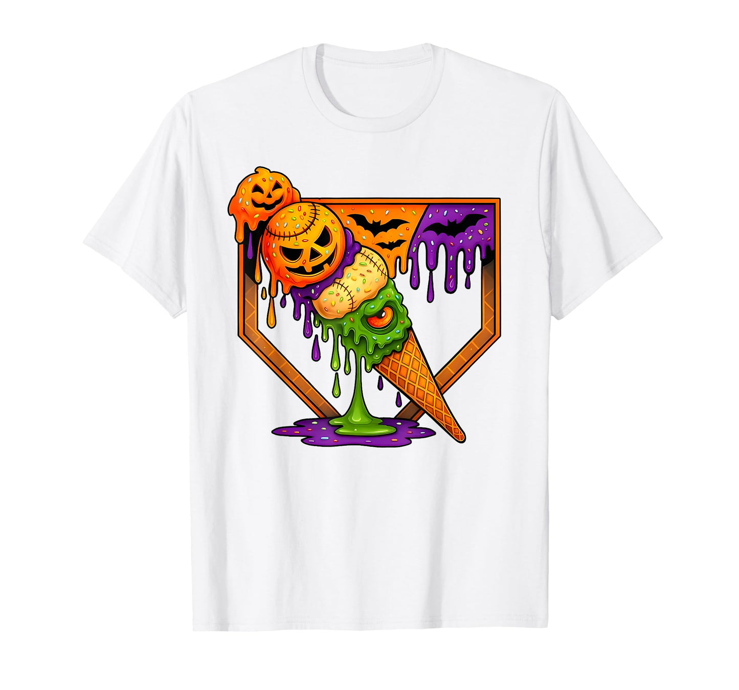 Baseball Home Plate Ice Cream Drip Halloween Men Boys Youth T-Shirt