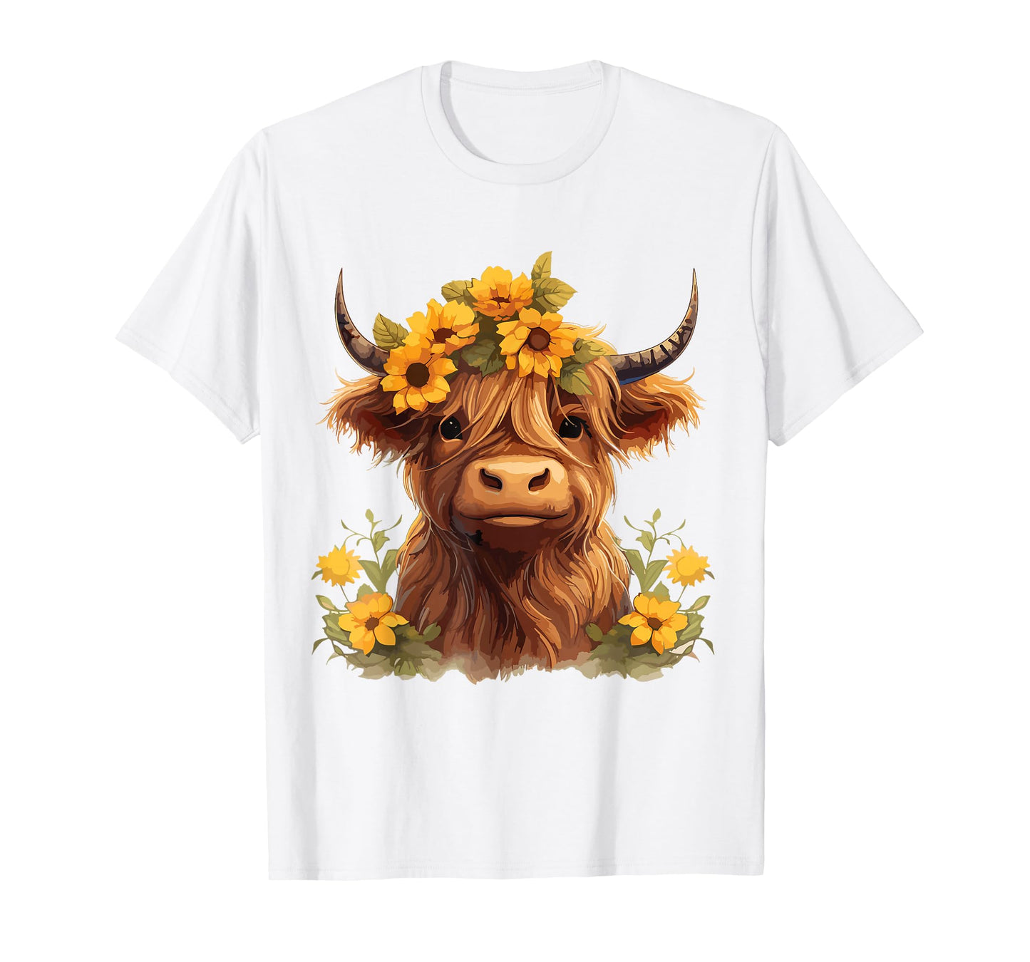 Scottish Highland Cow Sunflowers Heifer Country Farmer Girl T-Shirt