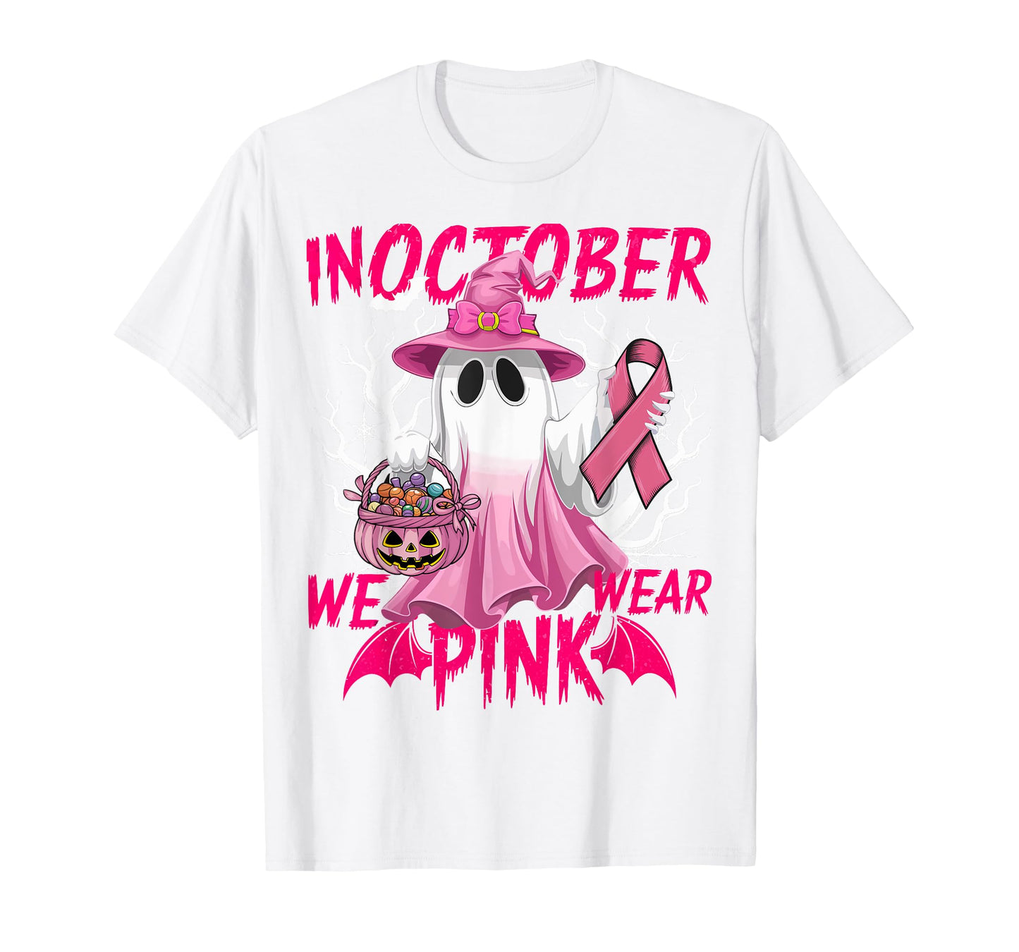 In October We Wear Pink Shirt Breast Cancer Awareness Ghost T-Shirt