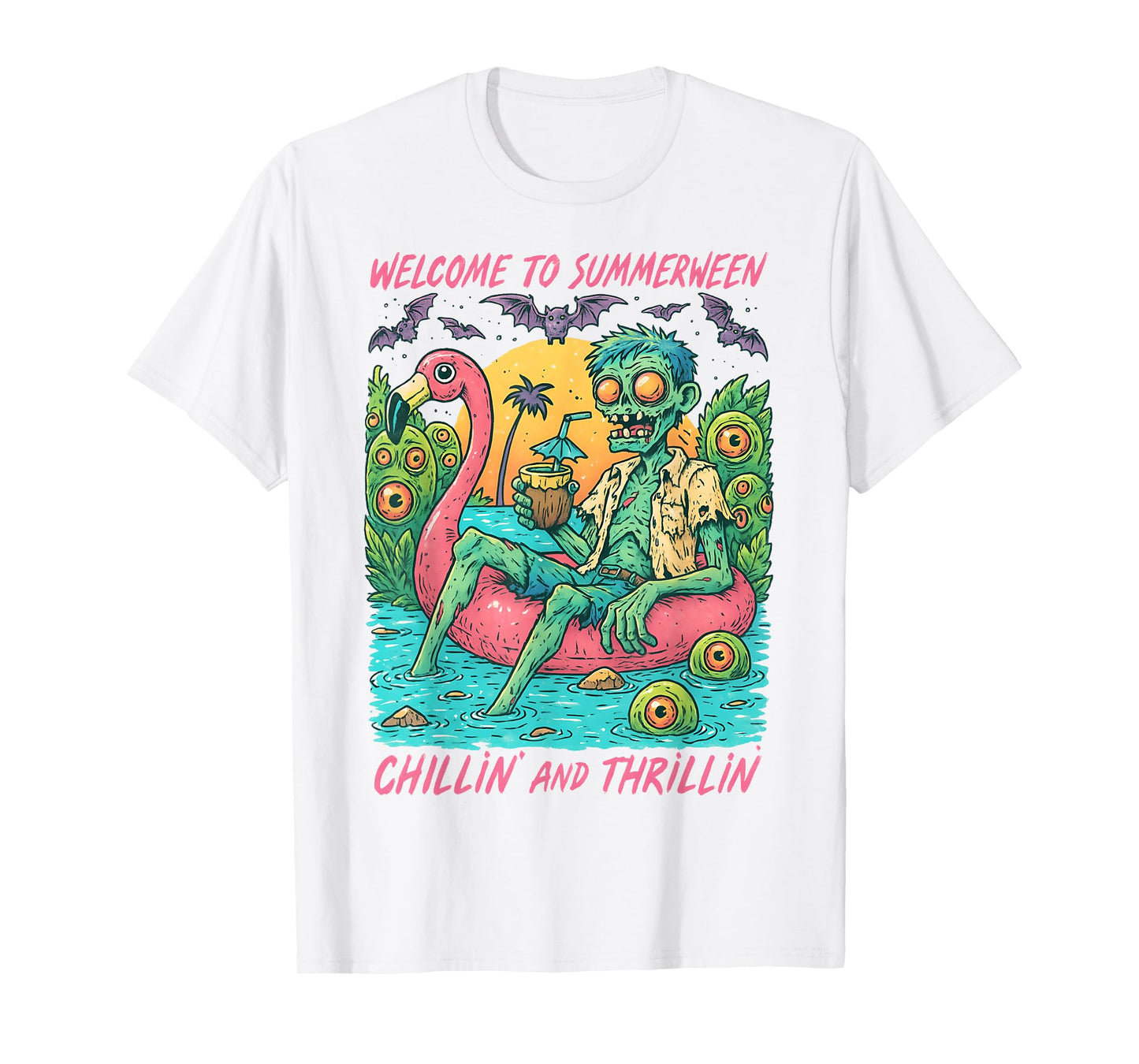 HUGvyn Halloween: Summerween Zombie Float Flamingo Summer T-Shirt