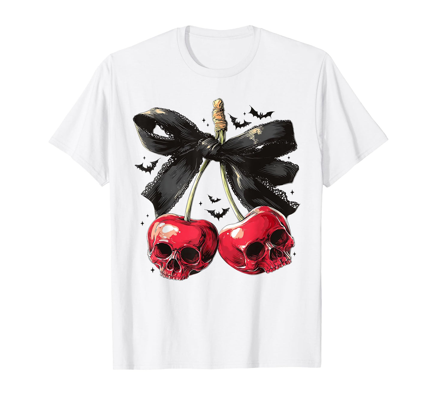 Spooky Cherry Halloween Bow Cherry Skull Cherry Men Women T-Shirt