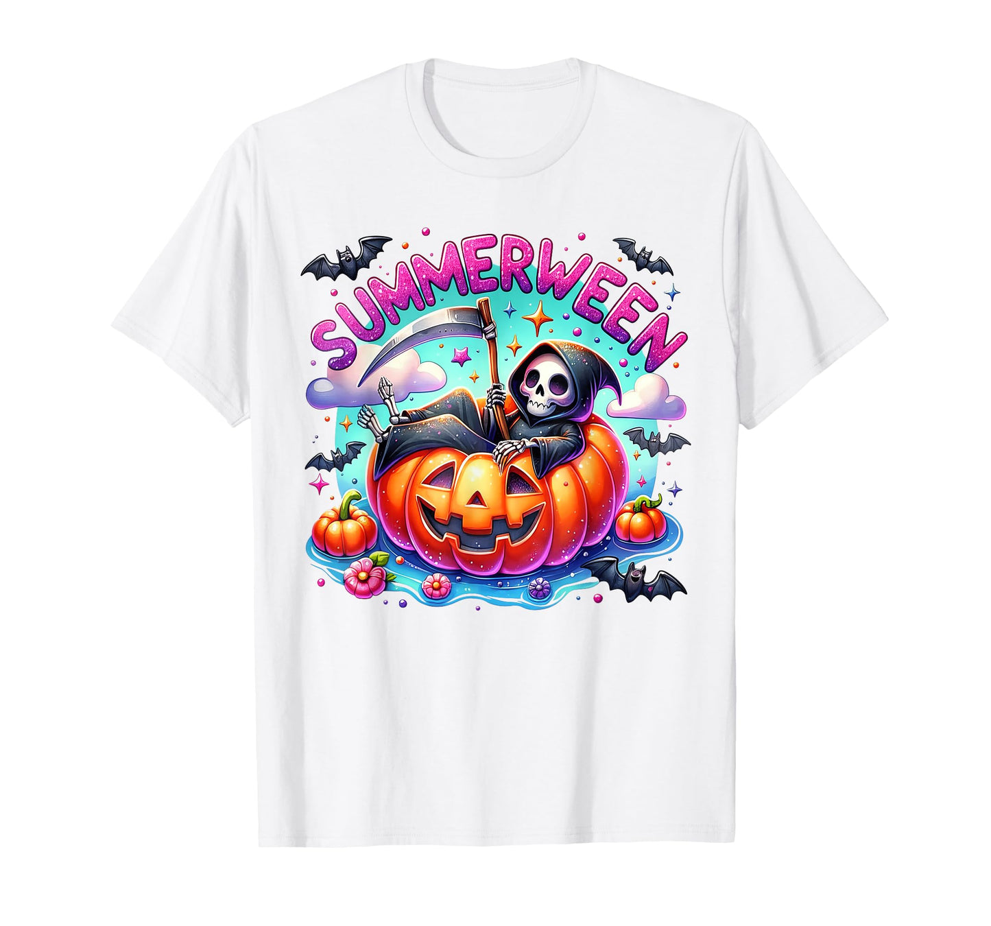Summer Watermelon Summerween Vibes Skeleton Jack-O-Lantern T-Shirt