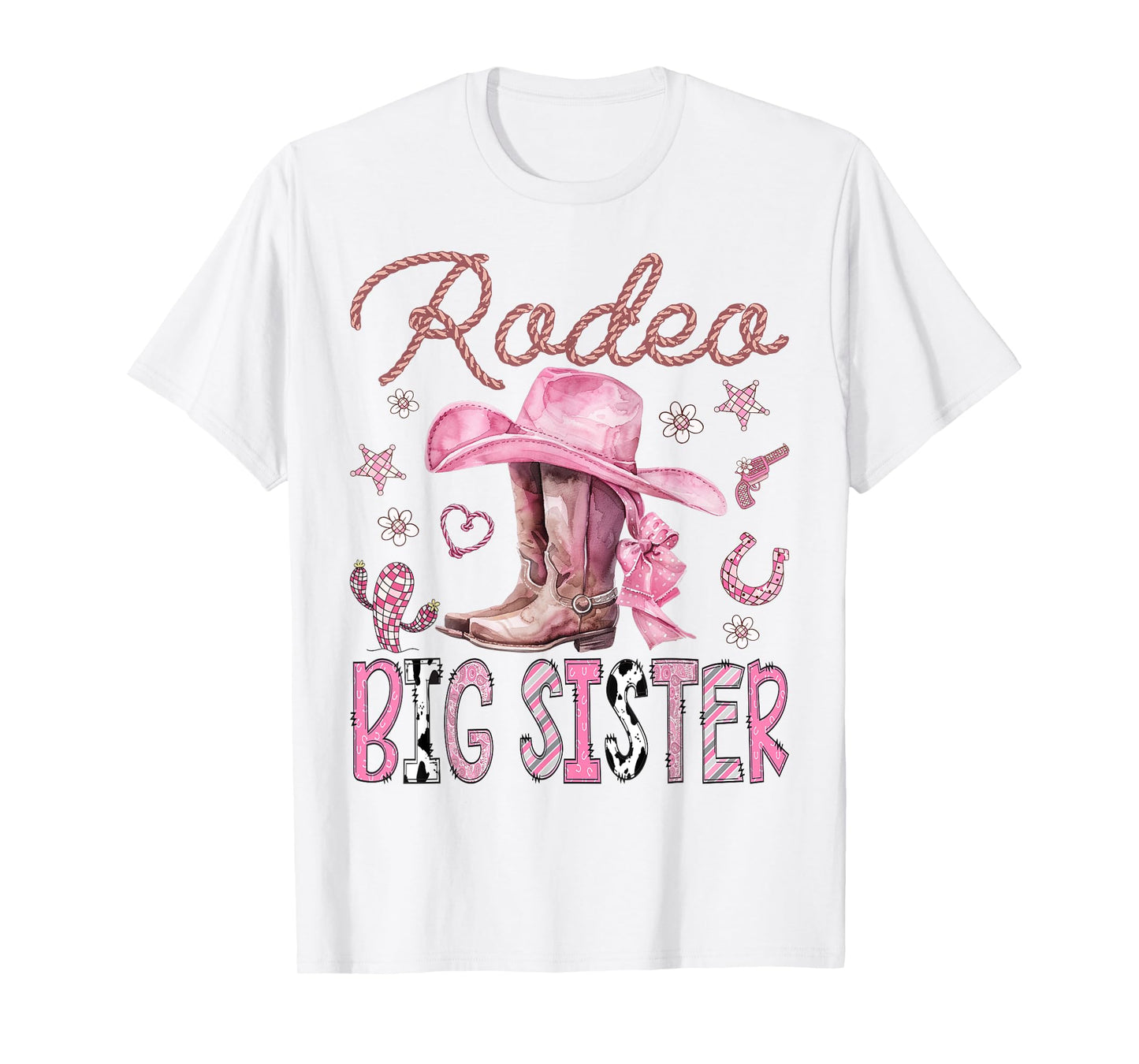 Rodeo Big Sister Pink CowGirl Coquette Boots Birthday Girl T-Shirt