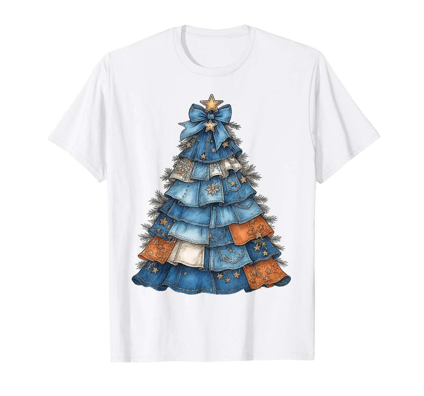 Denim Country Christmas Tree Star Rustic Country Western T-Shirt