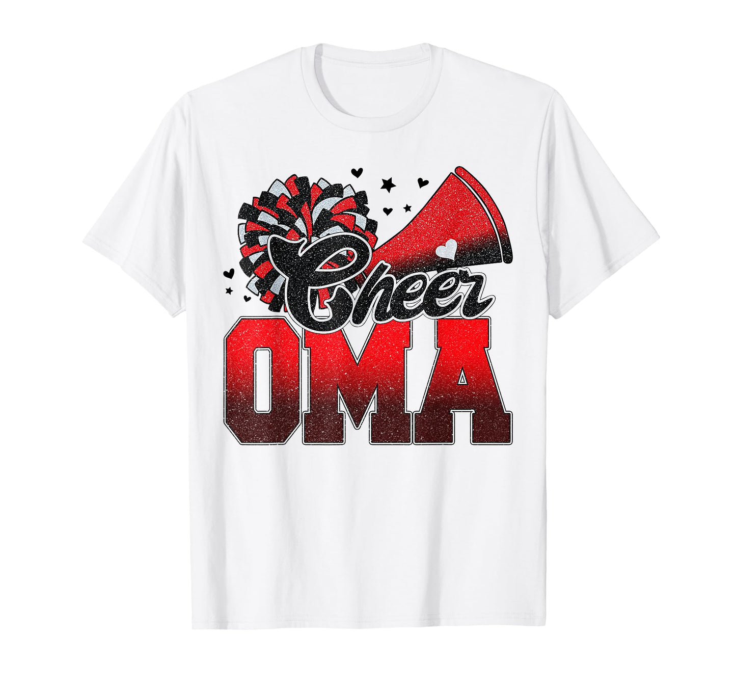 Cheer Oma Cheer Leader Gift Biggest Fan Black Red Pom Pom T-Shirt