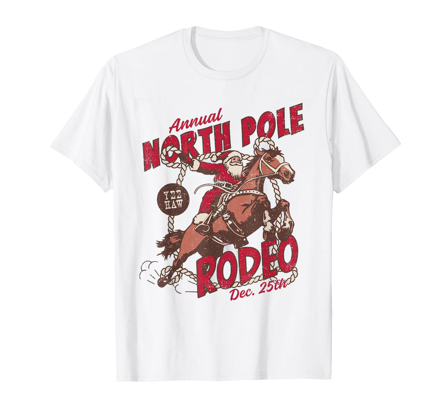 Vintage North Pole Rodeo Cowboy Santa Country Christmas T-Shirt
