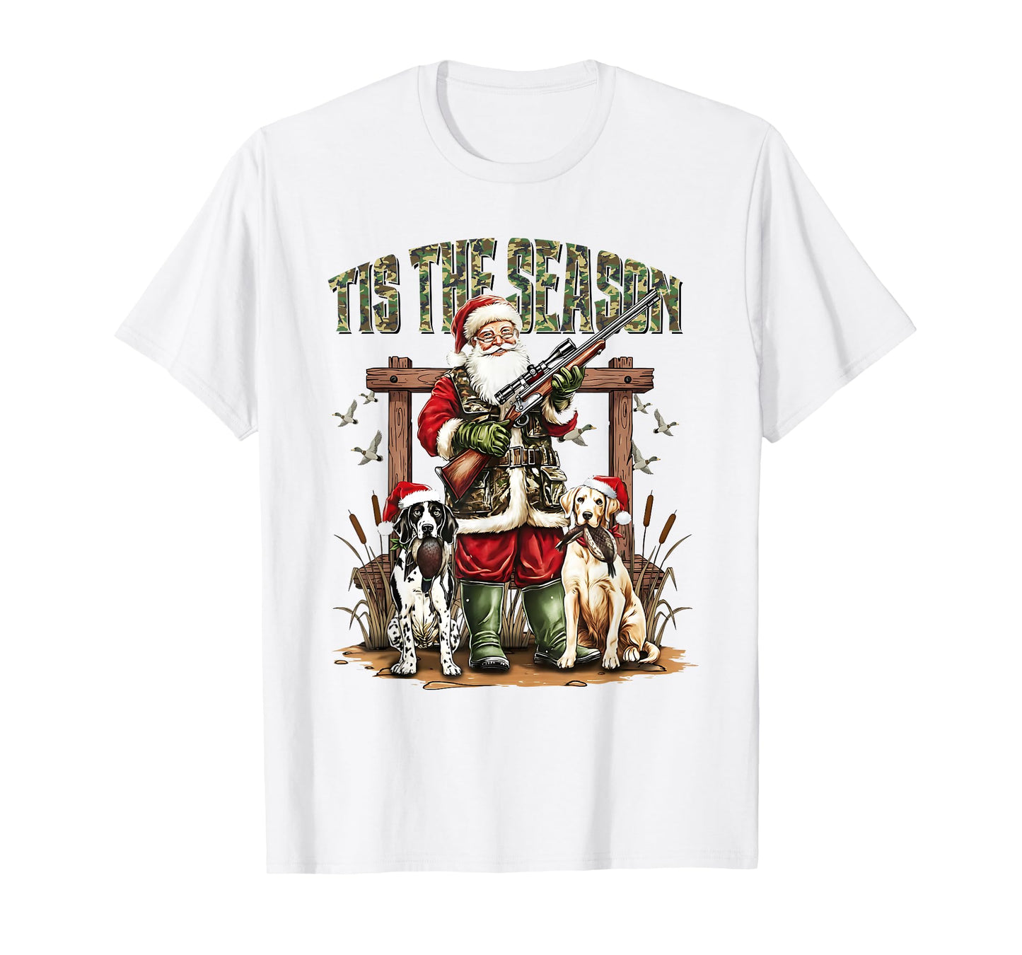 Camo Santa Tis The Season Hunter Christmas Hunting Dogs Boys T-Shirt