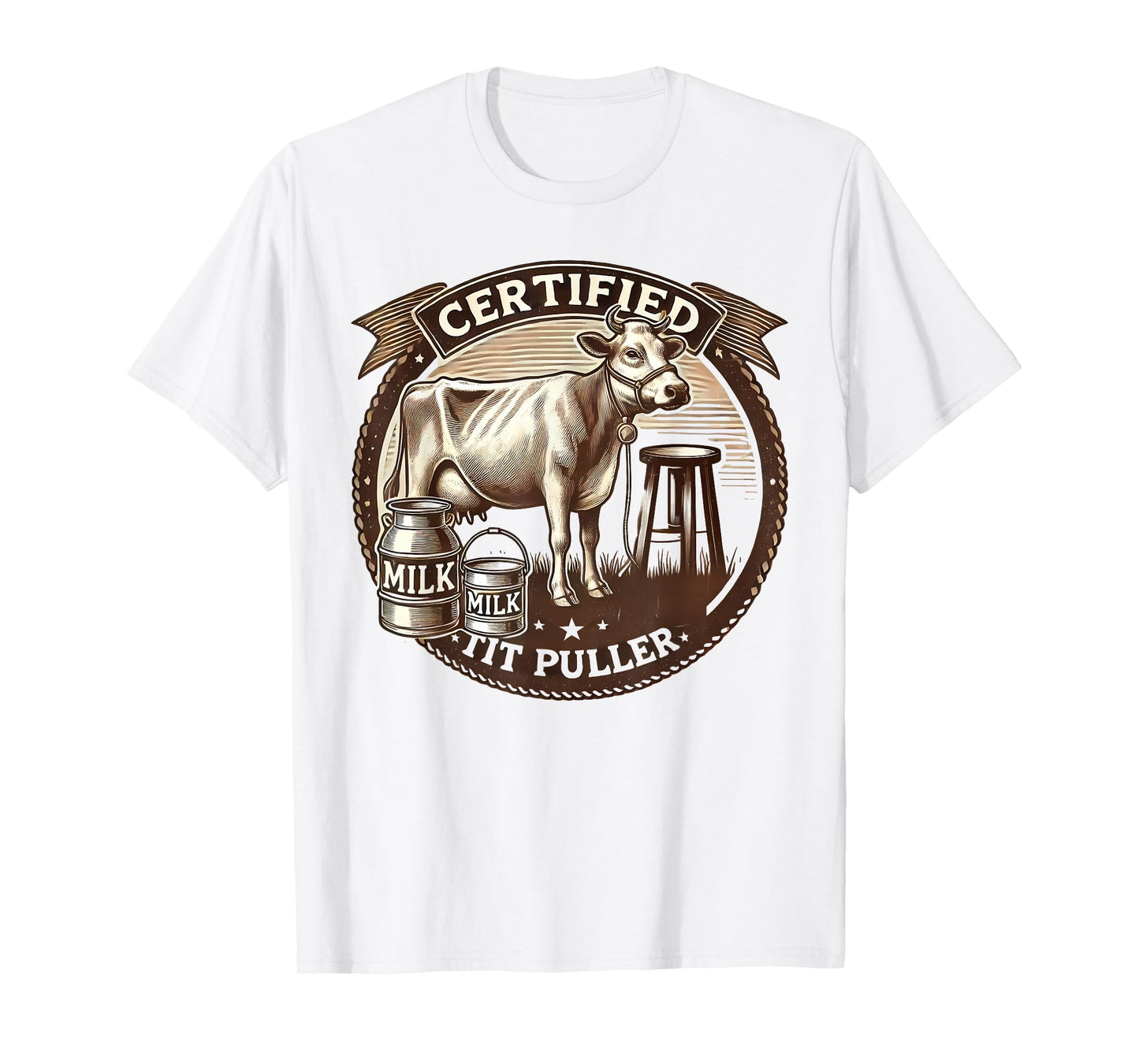 Certified Tit Puller Vintage Dairy Farmer Jersey Cow Humor T-Shirt
