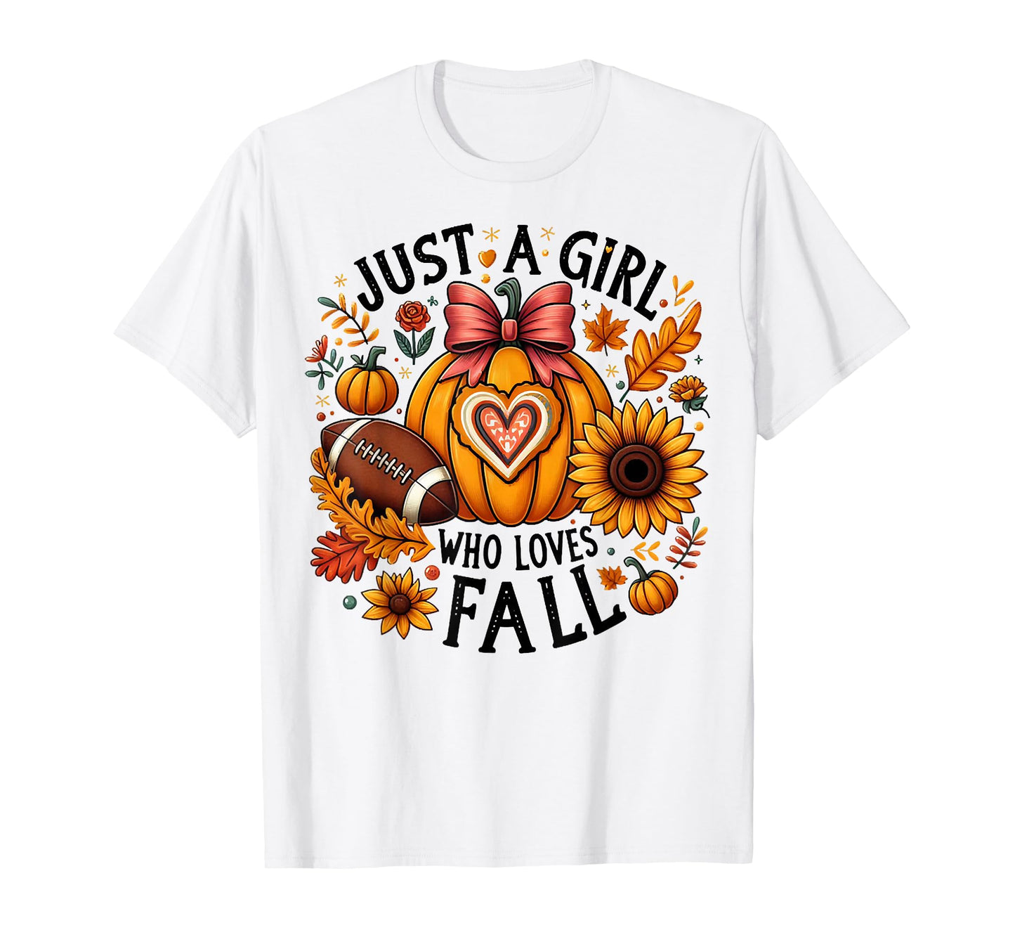 Just A Girl Who Loves Fall, Pumpkin Football And Sunflower T-Shirt