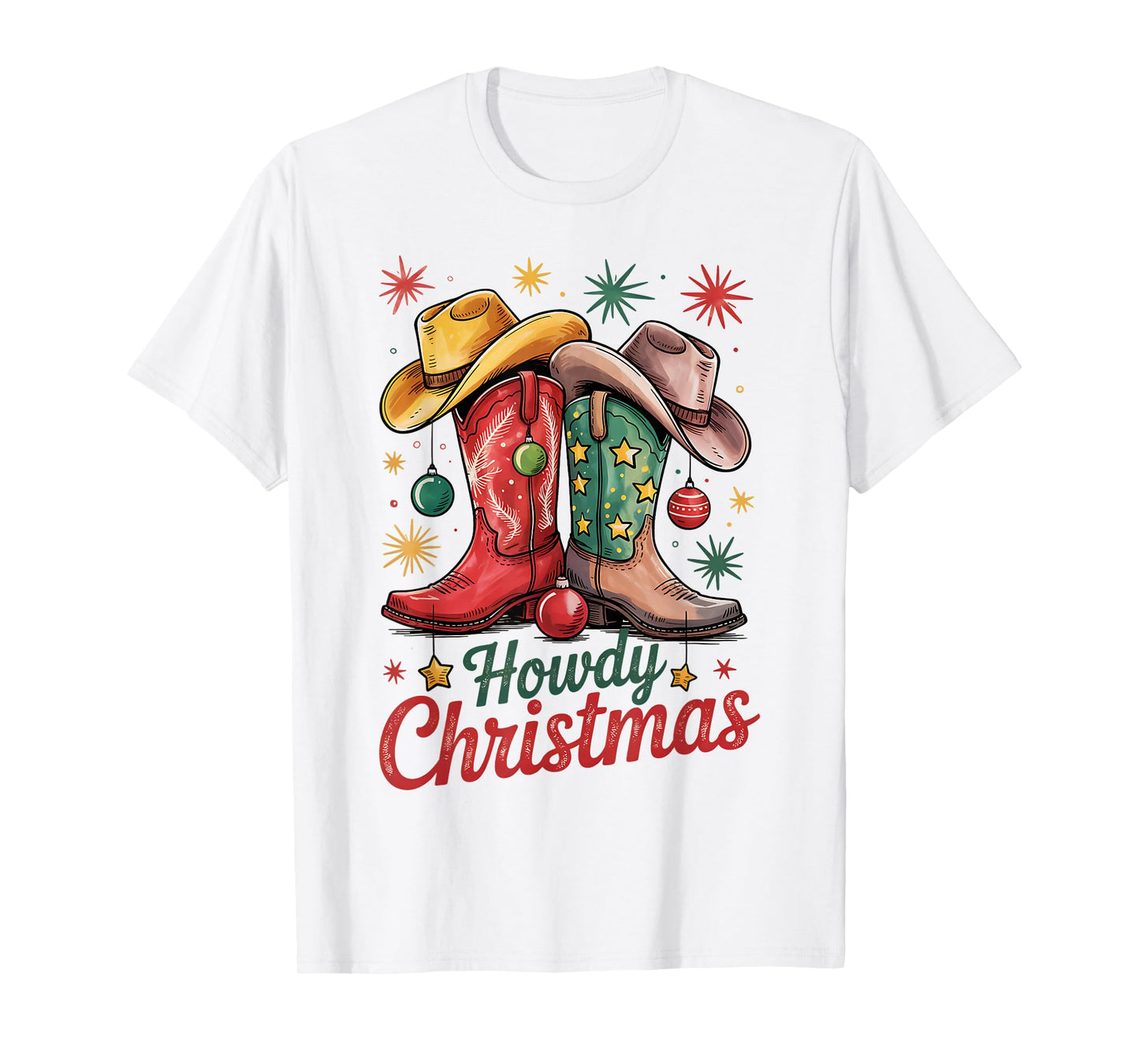 Howdy Christmas Xmas Cowboy Boots Western Cowgirl Rodeo T-Shirt