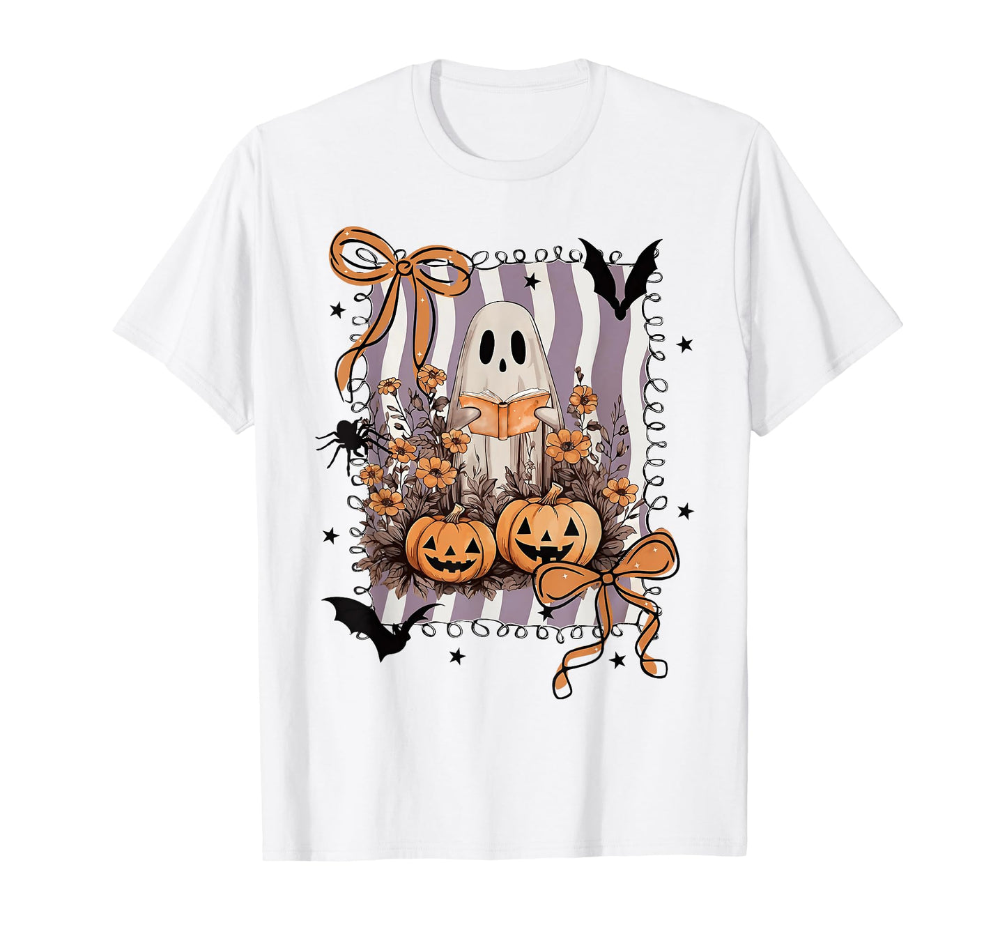 Coquette Bow Spooky Teacher Ghost Halloween Trick Or Teach T-Shirt