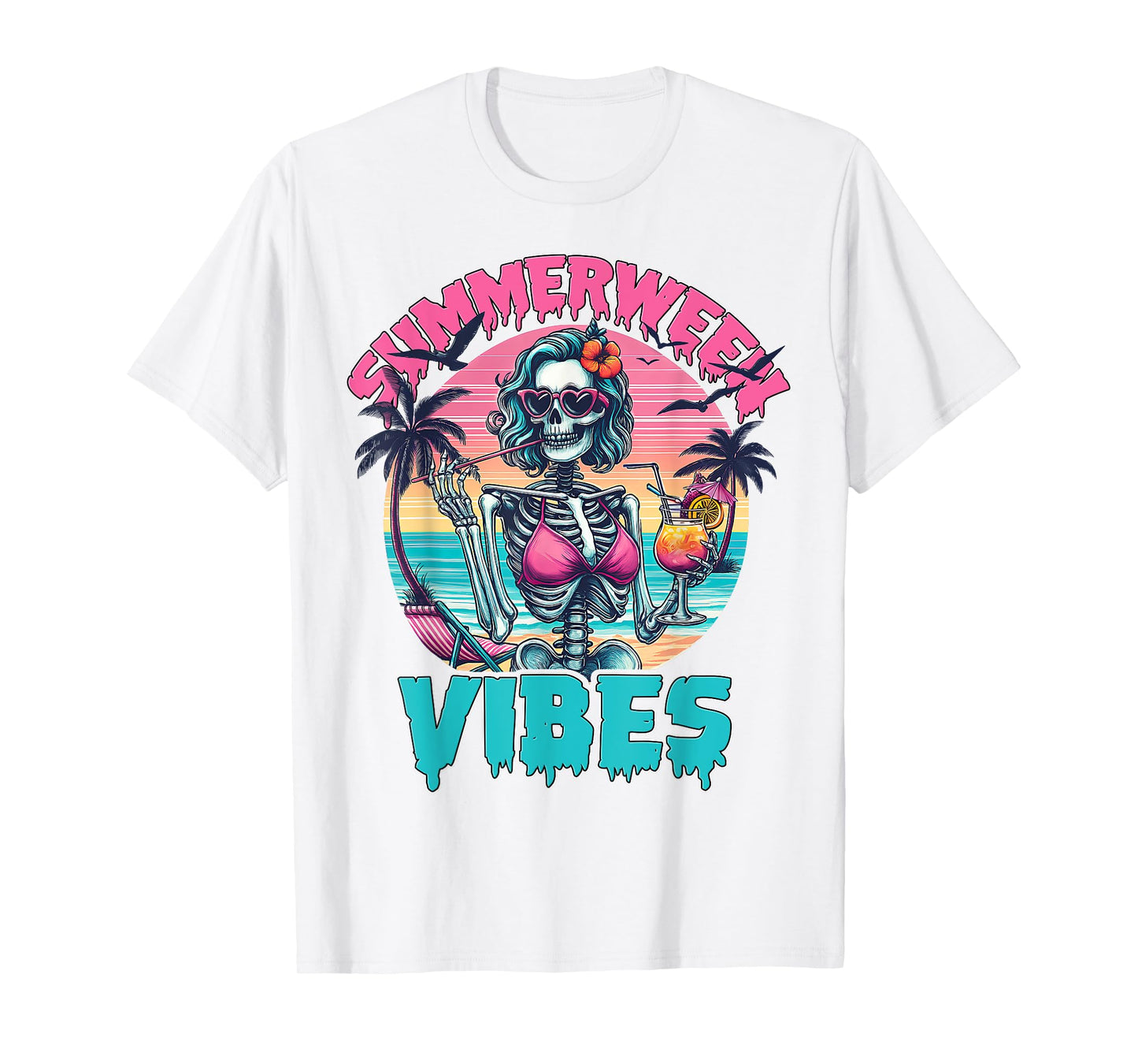 Happy Summerween Party Funny Skeleton Design Girls Women T-Shirt