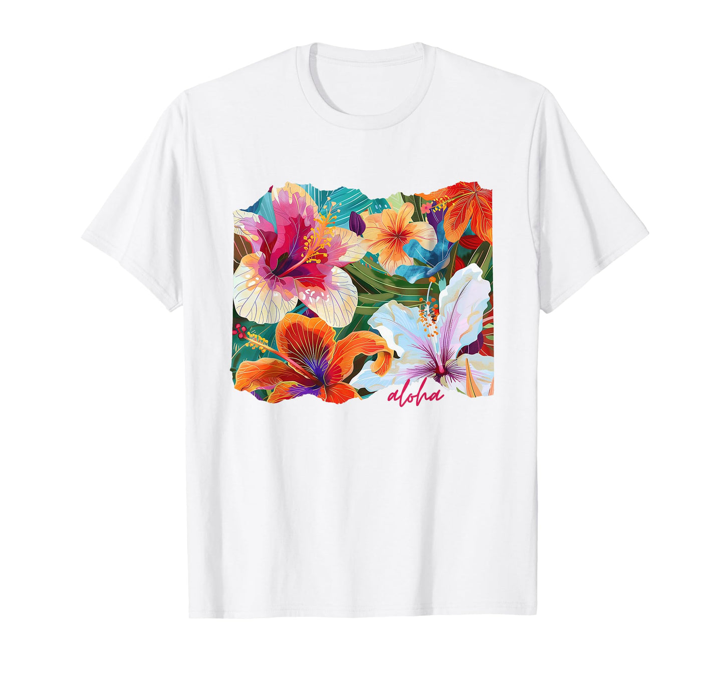 Hawaiian Hibiscus Summer Floral Collage Tiger Lily Flower T-Shirt