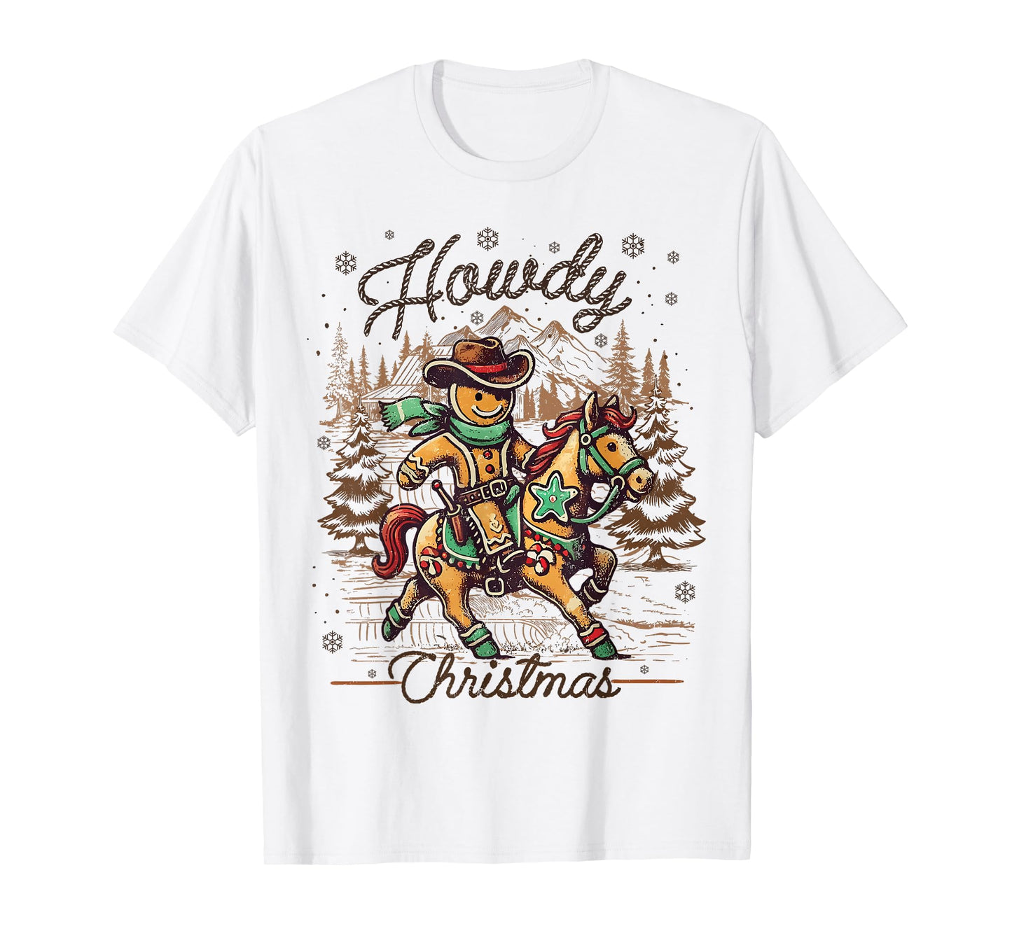 Howdy Christmas Gingerbread Cowboy Ride Horse Western Xmas T-Shirt