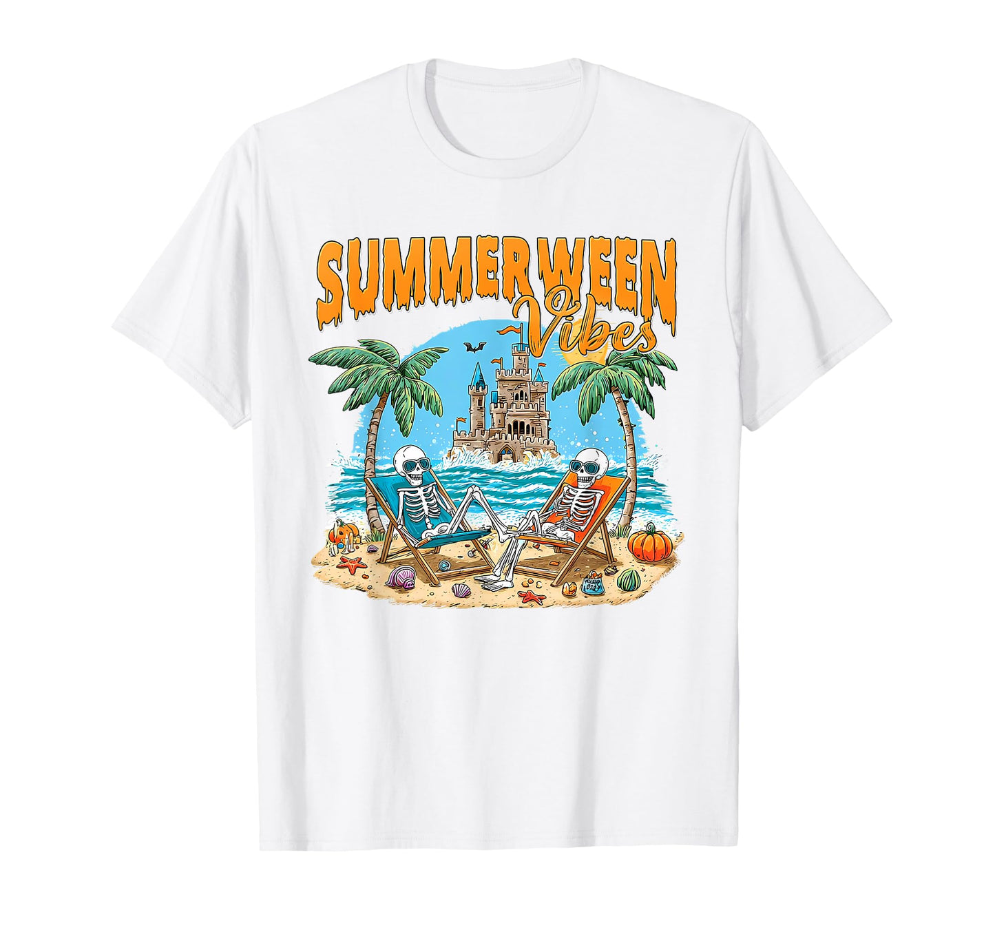 Summerween Skeleton Beach Party Halloween Vibes Summertime T-Shirt