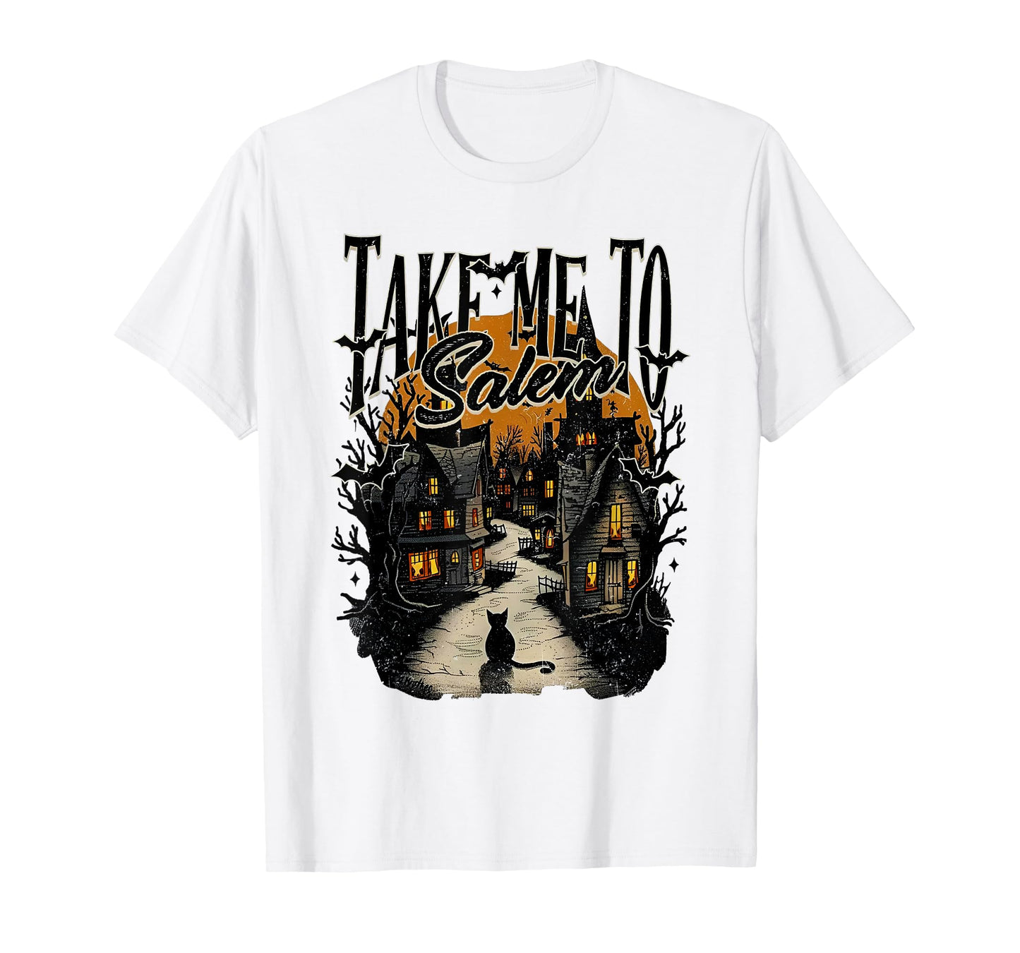Take Me to Salem Black Cat Halloween Retro Vintage T-Shirt