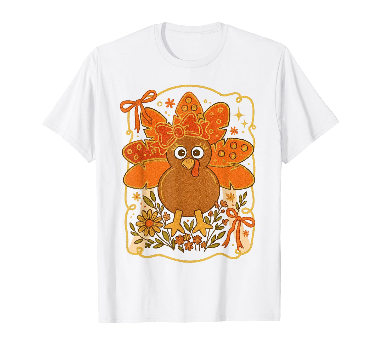 Preppy Turkey Thanksgiving Vintage Boho Floral Fall Vibes T-Shirt