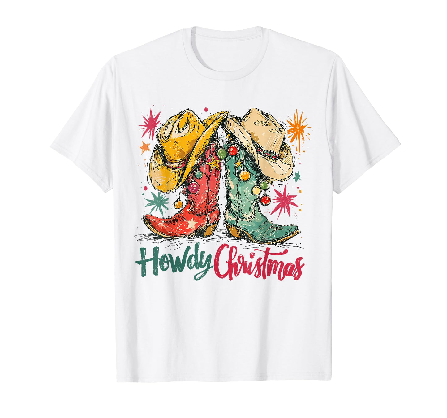 Howdy Christmas Western Cowgirl Boots Retro Country Holiday T-Shirt