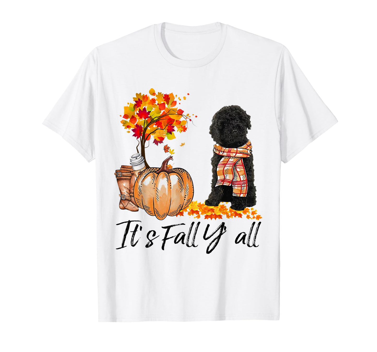 Black Labradoodle It's Fall Y'all Pumpkin Autumn Gift T-Shirt