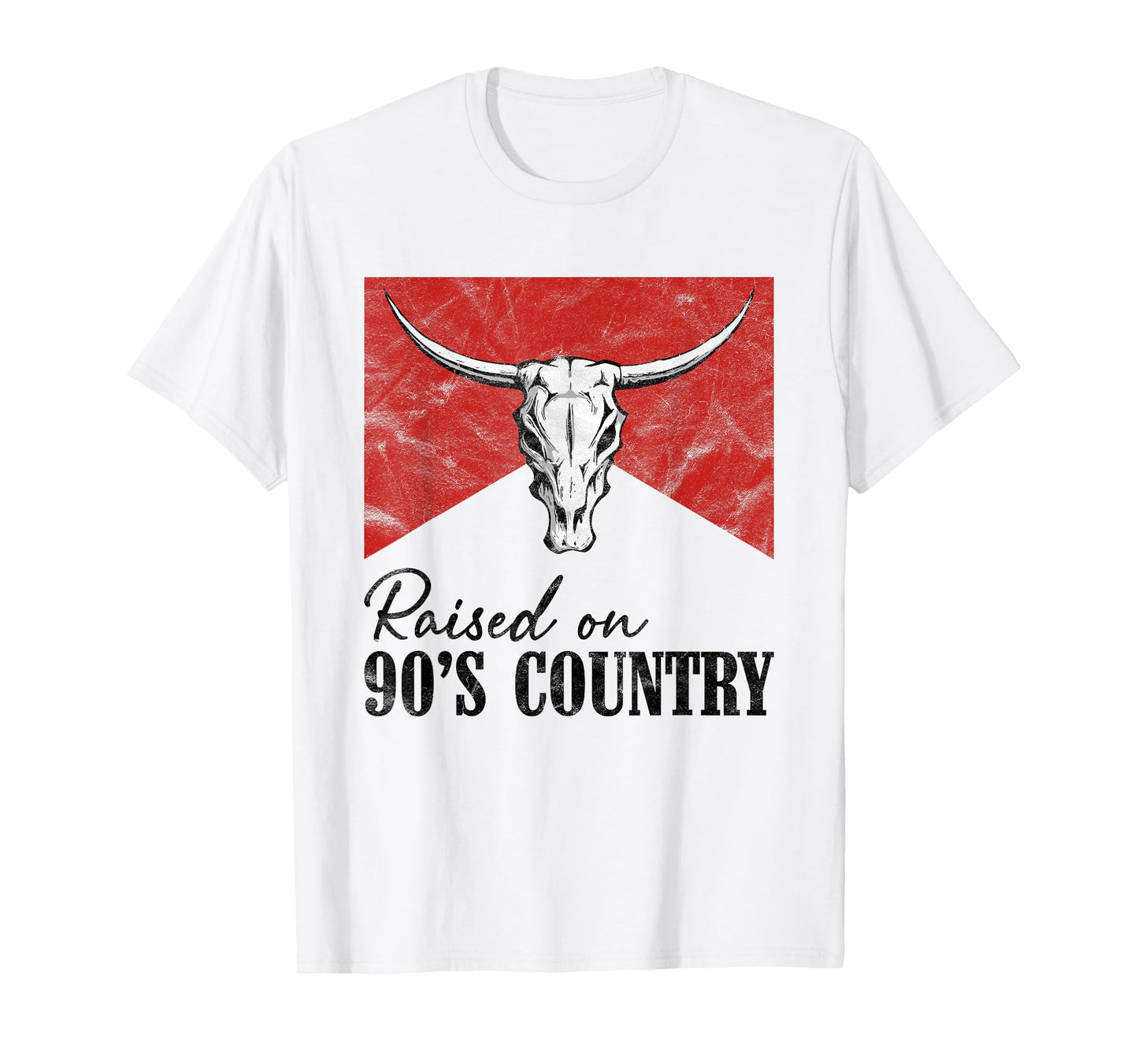 Vintage Western Bull Skull Raised On 90's Country Music T-Shirt