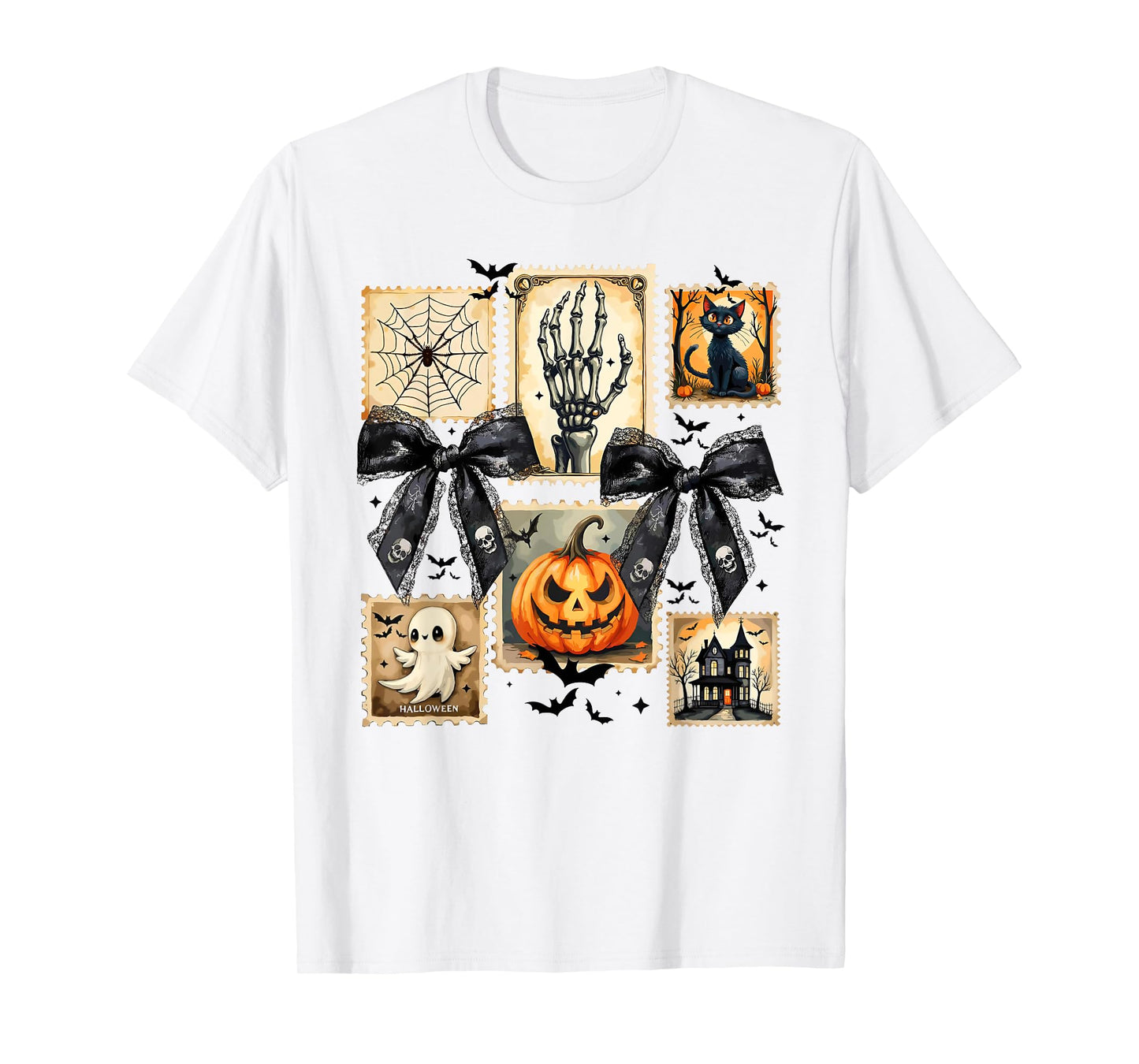 Spooky Season Coquette Bow Halloween Skeleton Jack O Lantern T-Shirt