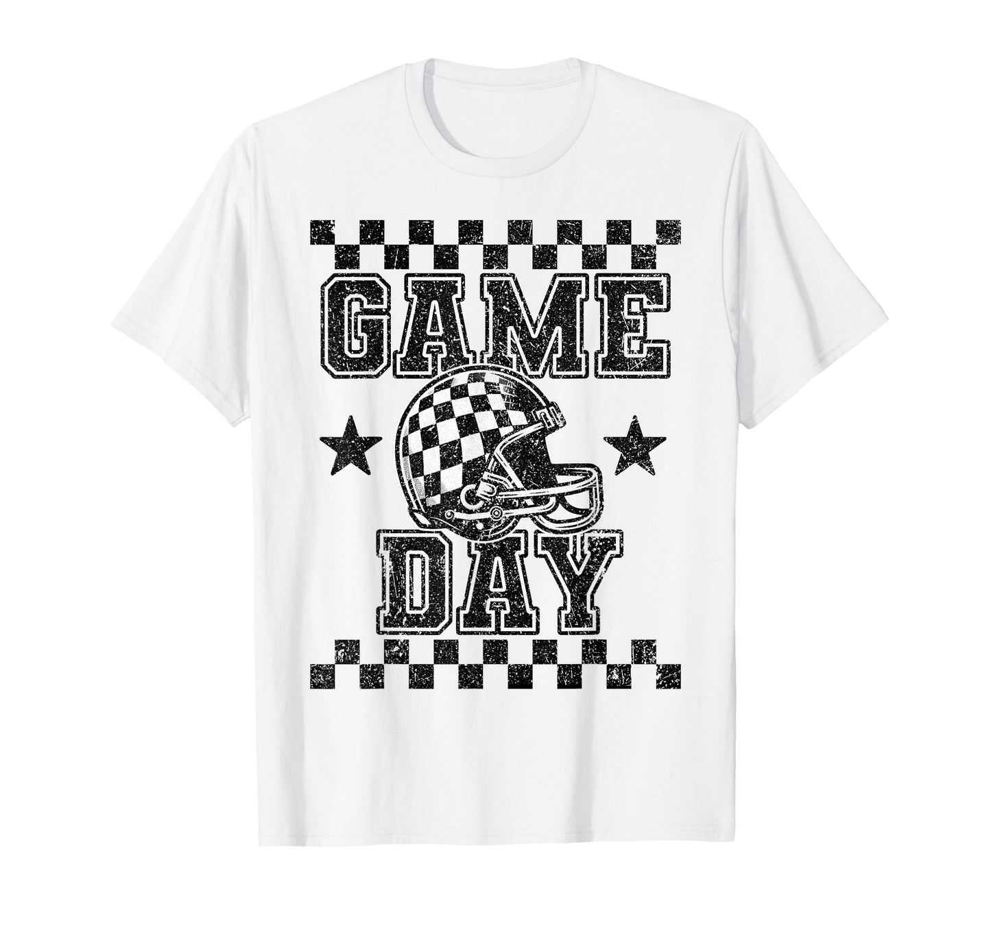 Retro Croquette Black White Checkered Football Game Day T-Shirt