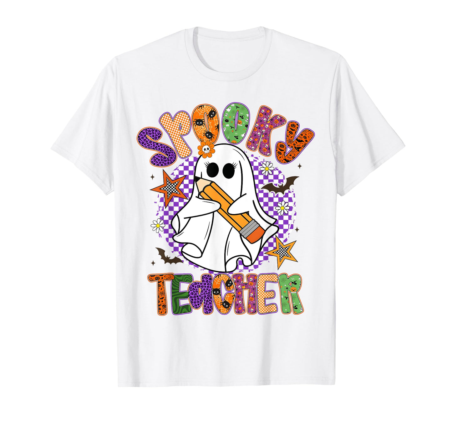 Spooky Teacher Trick Or Teach Retro Ghost Halloween T-Shirt