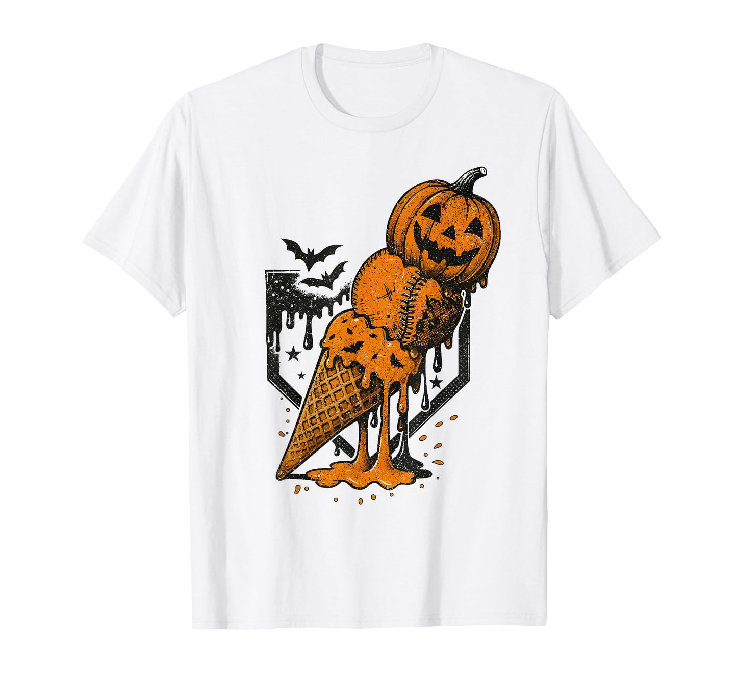 Pumpkin Ice Cream Cone Baseball Home Plate Halloween Season T-Shirt