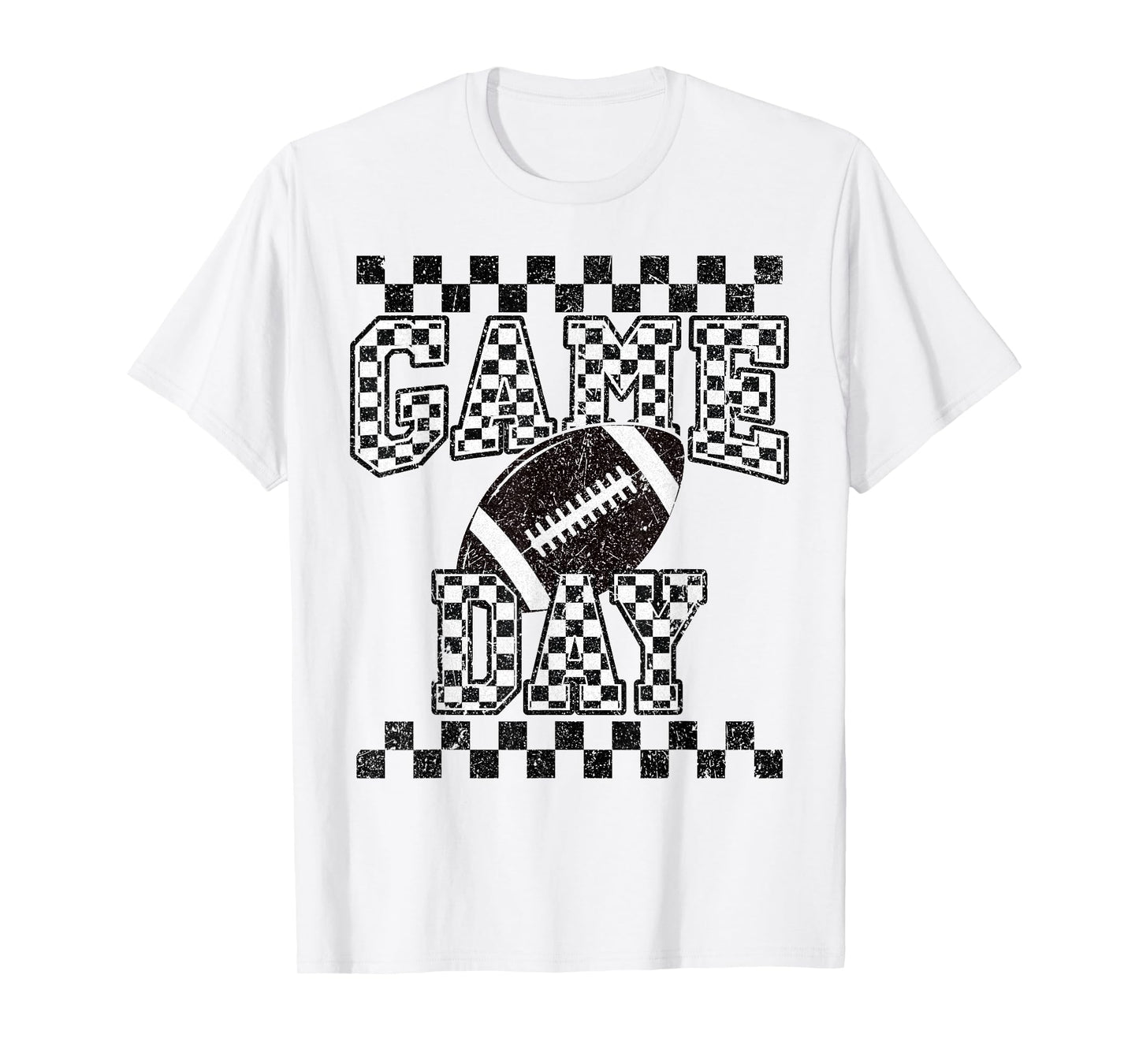 Retro Black White Football Season Checkered Game Day T-Shirt