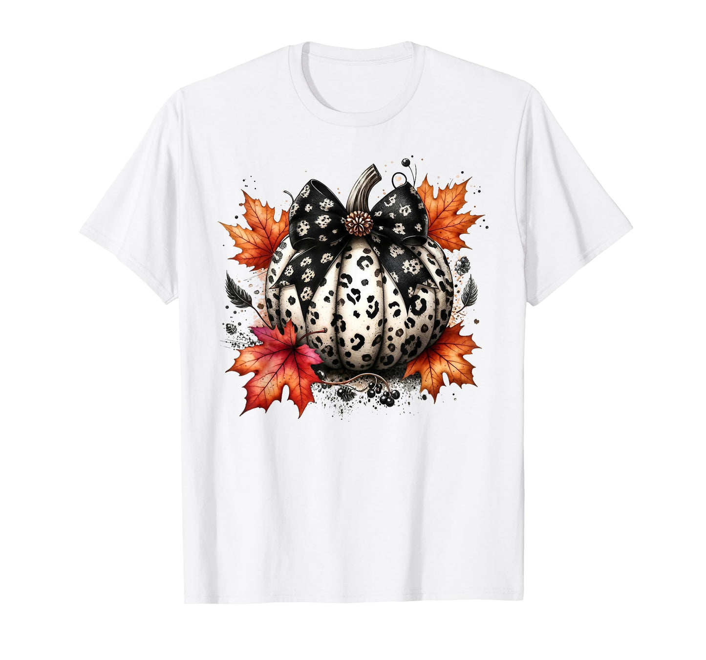 Coquette Bow Pumpkin Season Autumn Fall Leaves Thanksgiving T-Shirt