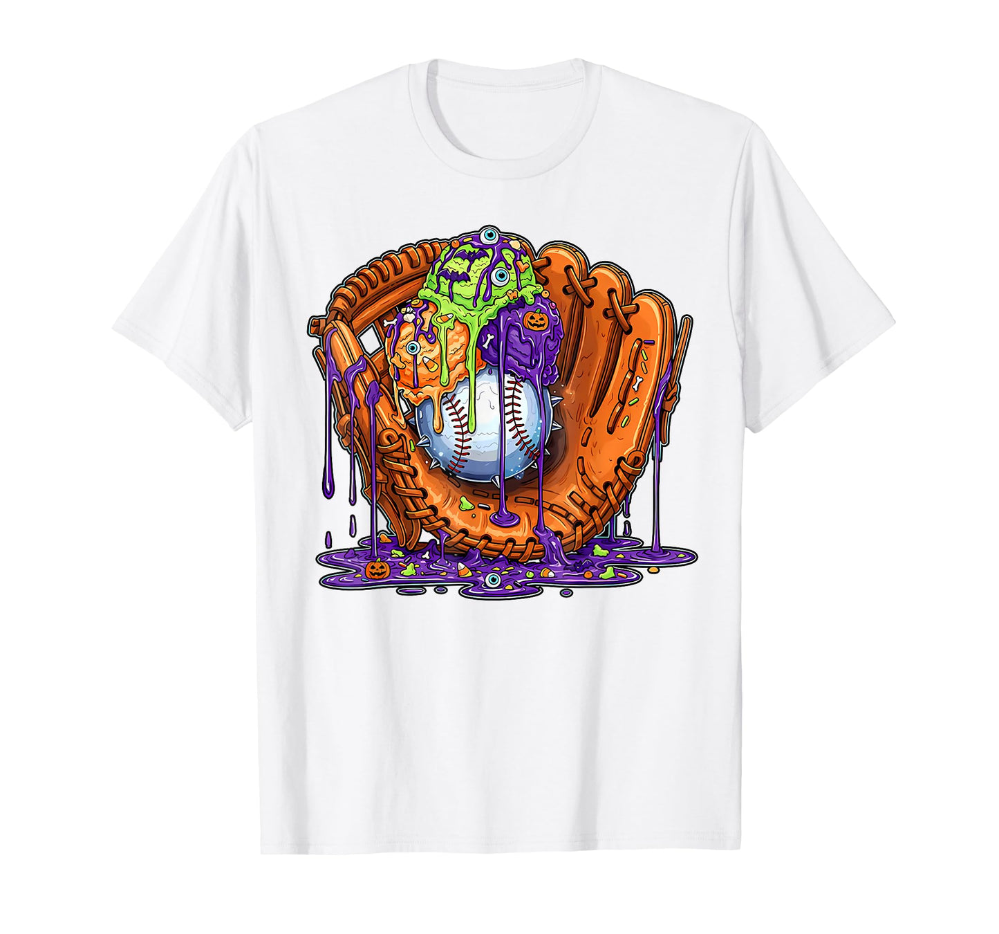 Baseball Glove Halloween Ice Cream Drip Men Boys Kids T-Shirt