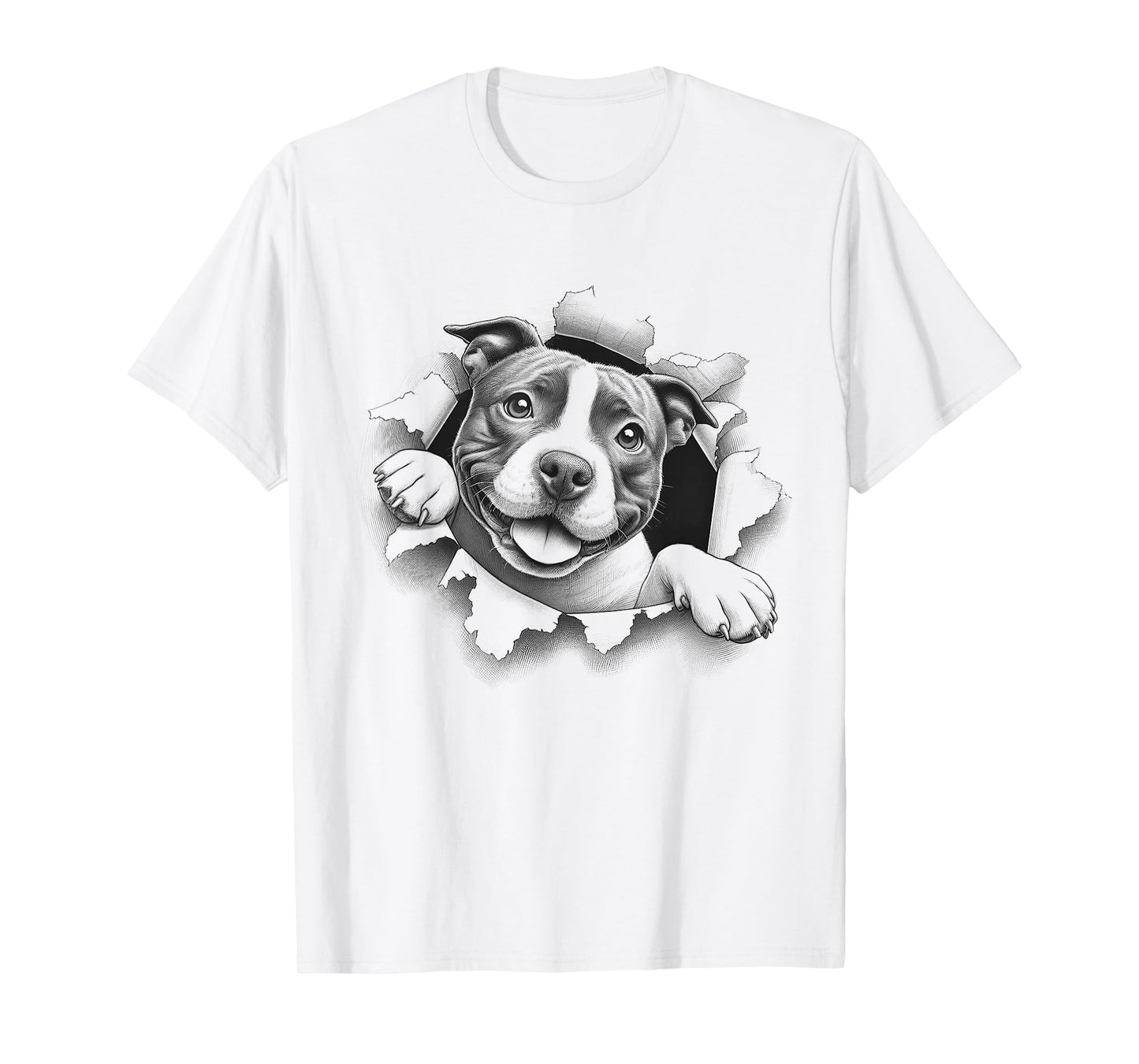 Funny Staffordshire Bull Terrier Peeking Staffy Dog Design T-Shirt