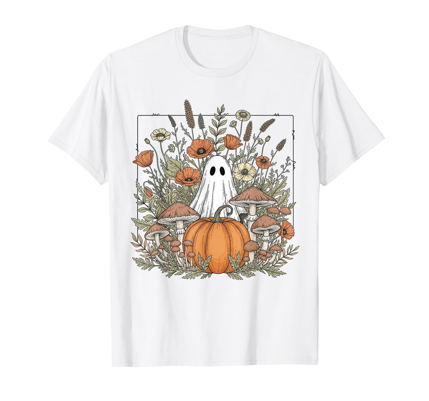 Halloween Ghost Spooky Season Retro Boho Floral Pumpkin T-Shirt