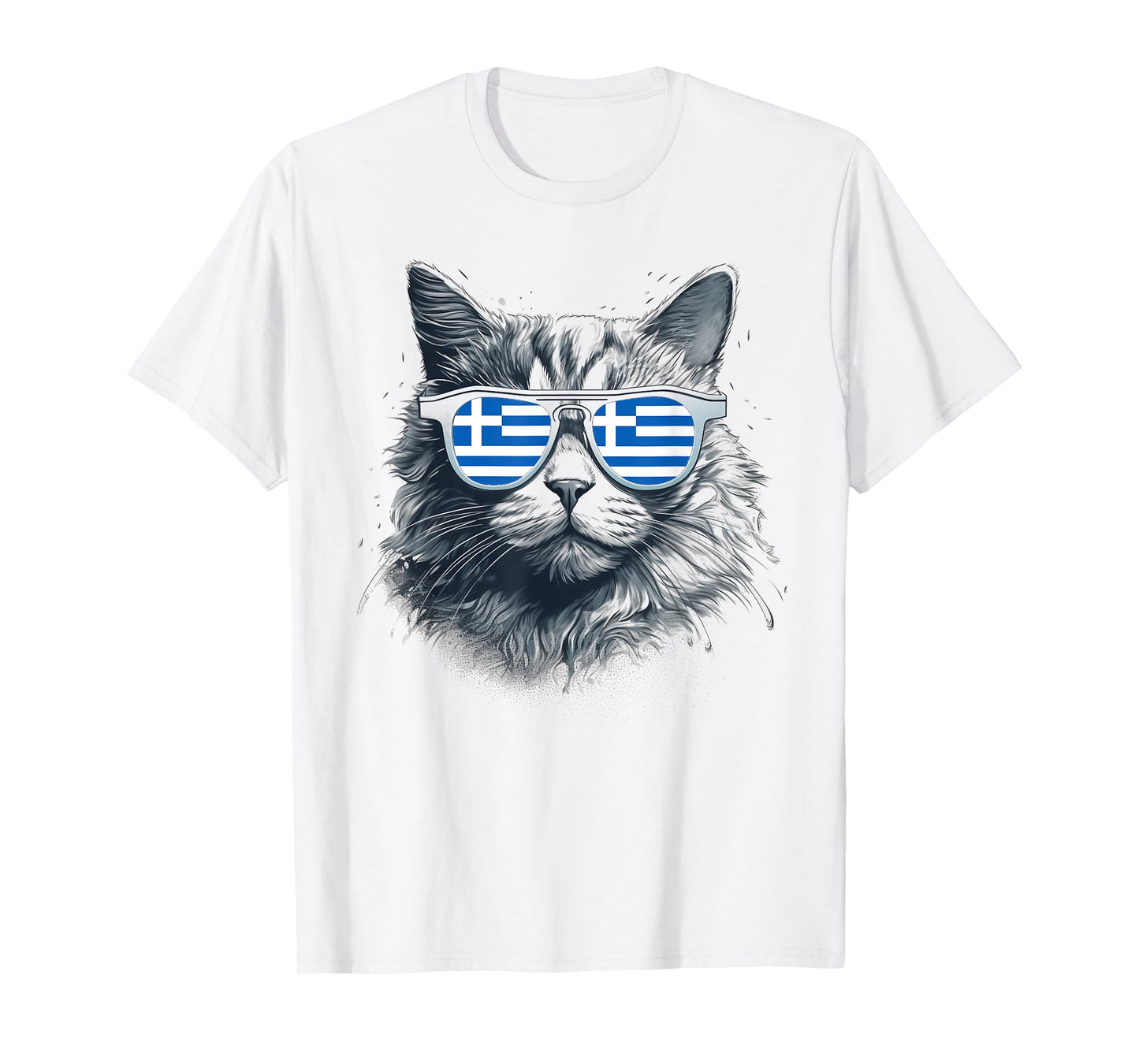Greek Greece Flag Cat Sunglasses Family Country Funny Men Women Kids T-Shirt