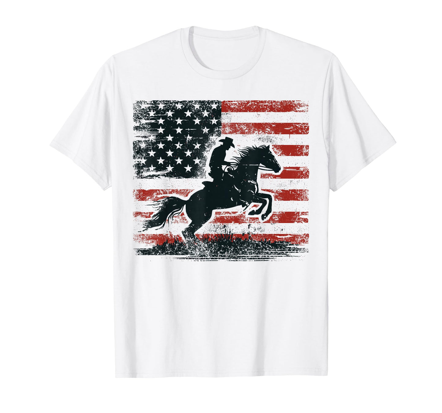 Rodeo Cowboy Horse USA Flag Western Country 4th of July T-Shirt